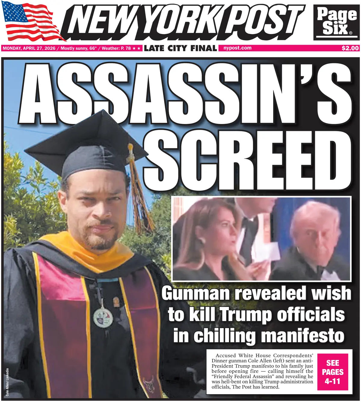 Cover New York Post 27/04/2026
