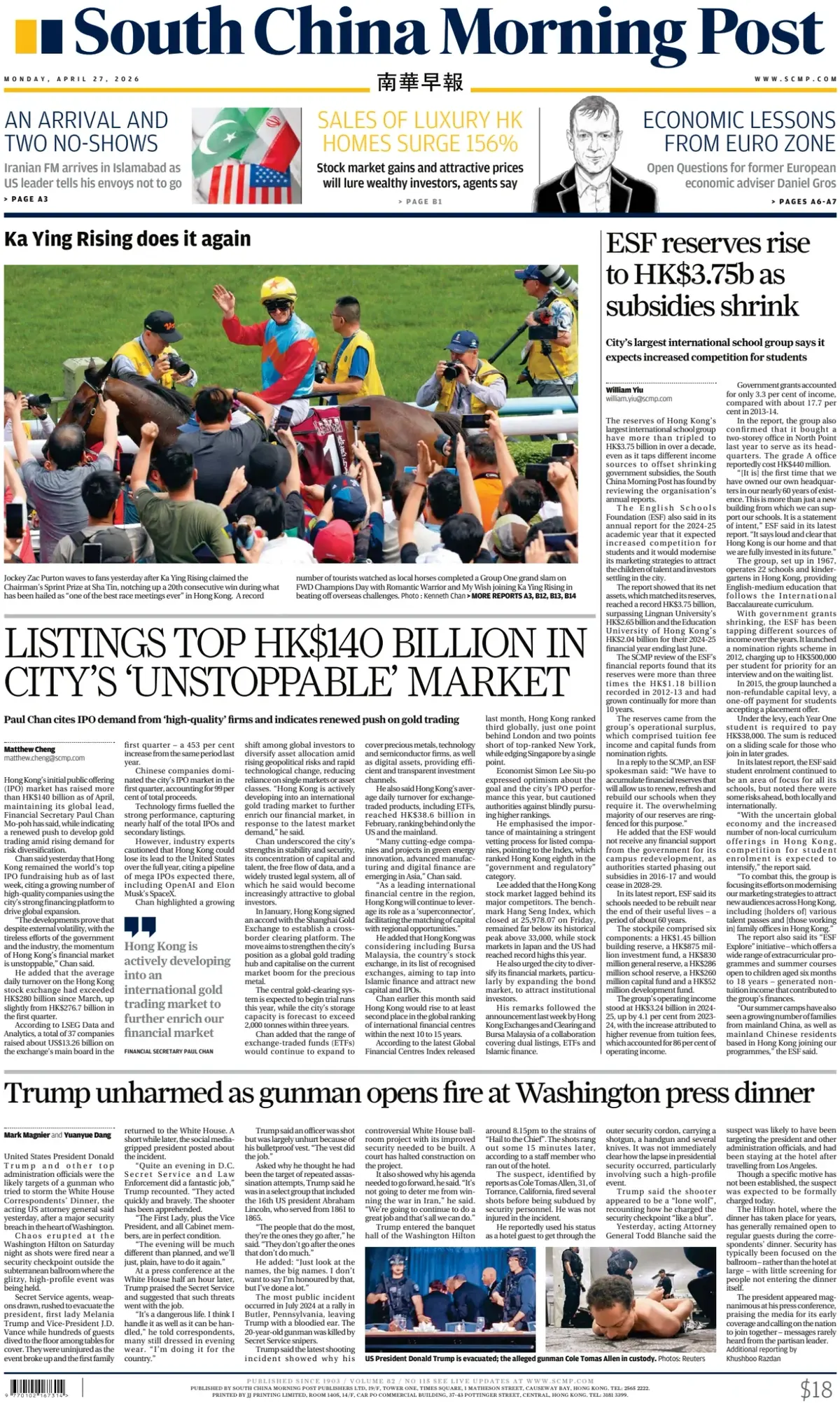 Front Page South China Morning Post 27/04/2026