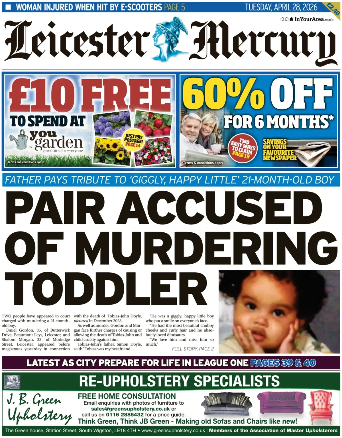 Front Page Leicester Mercury 28/04/2026