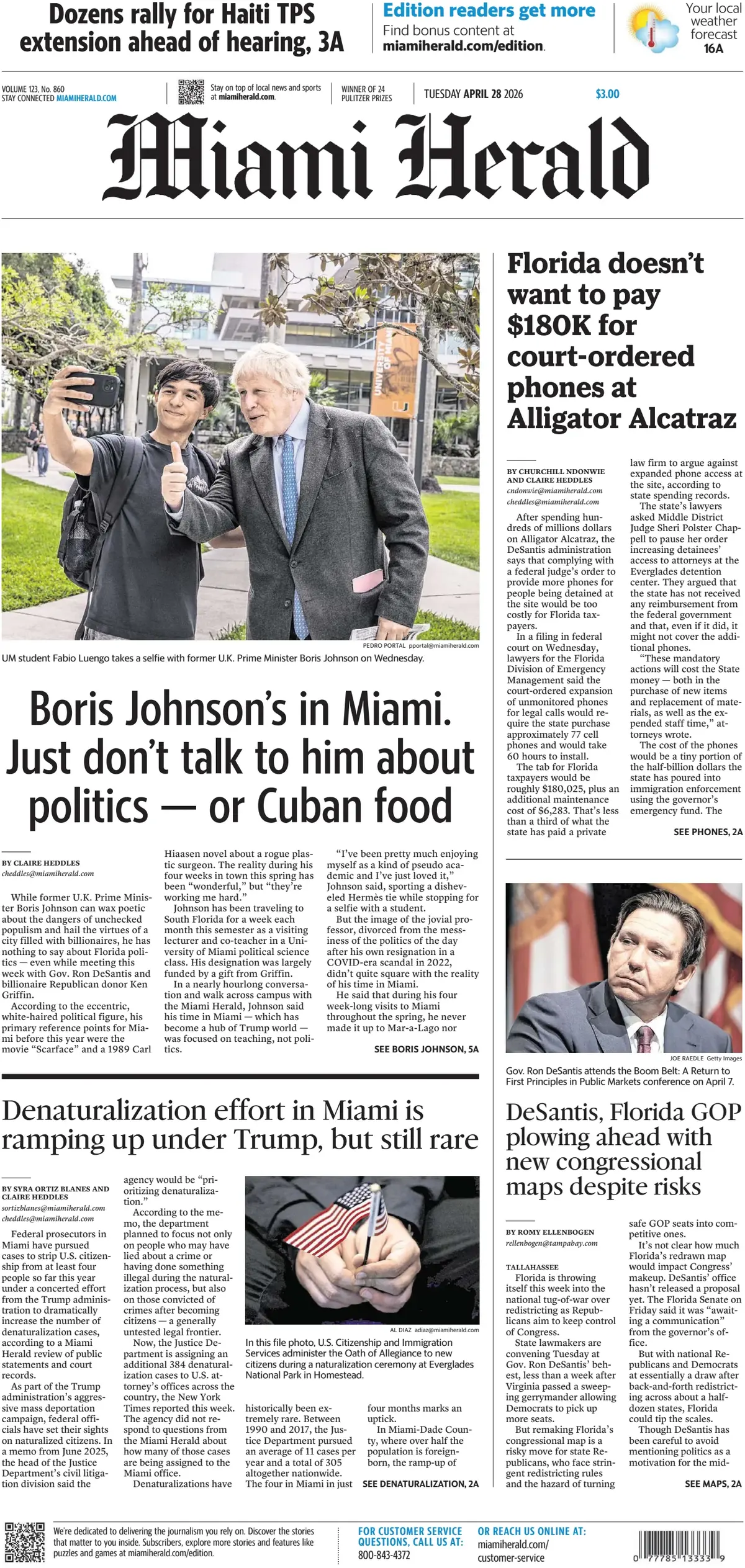 Cover Miami Herald 28/04/2026