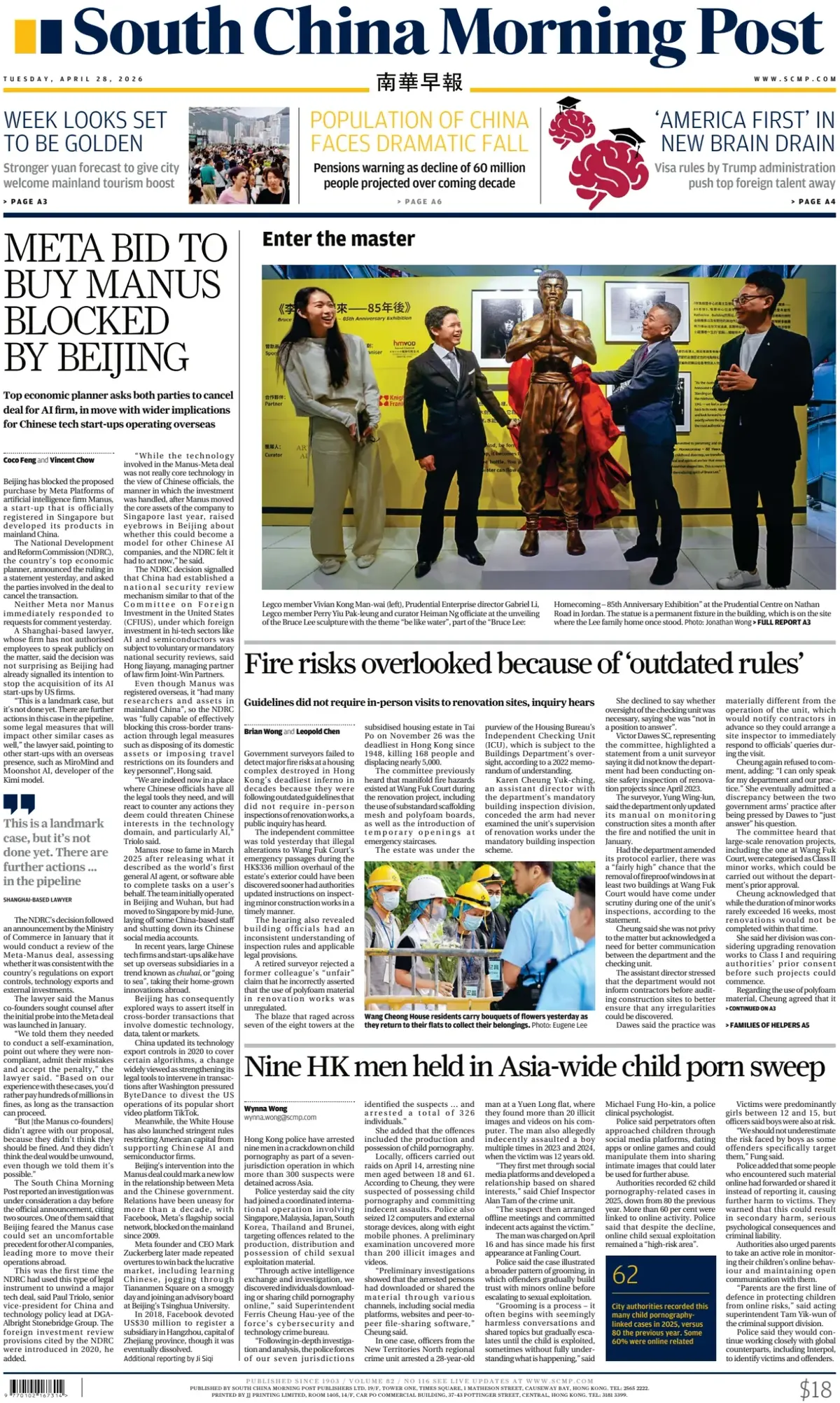 Front Page South China Morning Post 28/04/2026