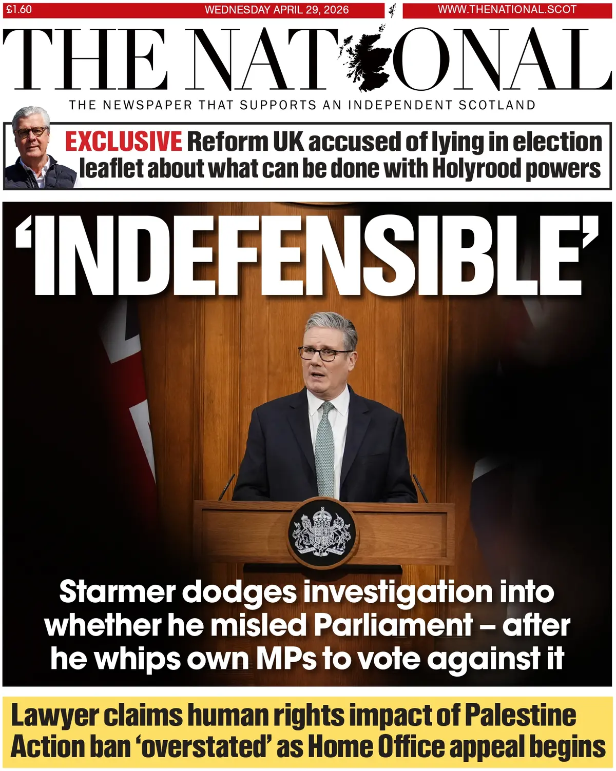 Front Page The National | Scotland 29/04/2026