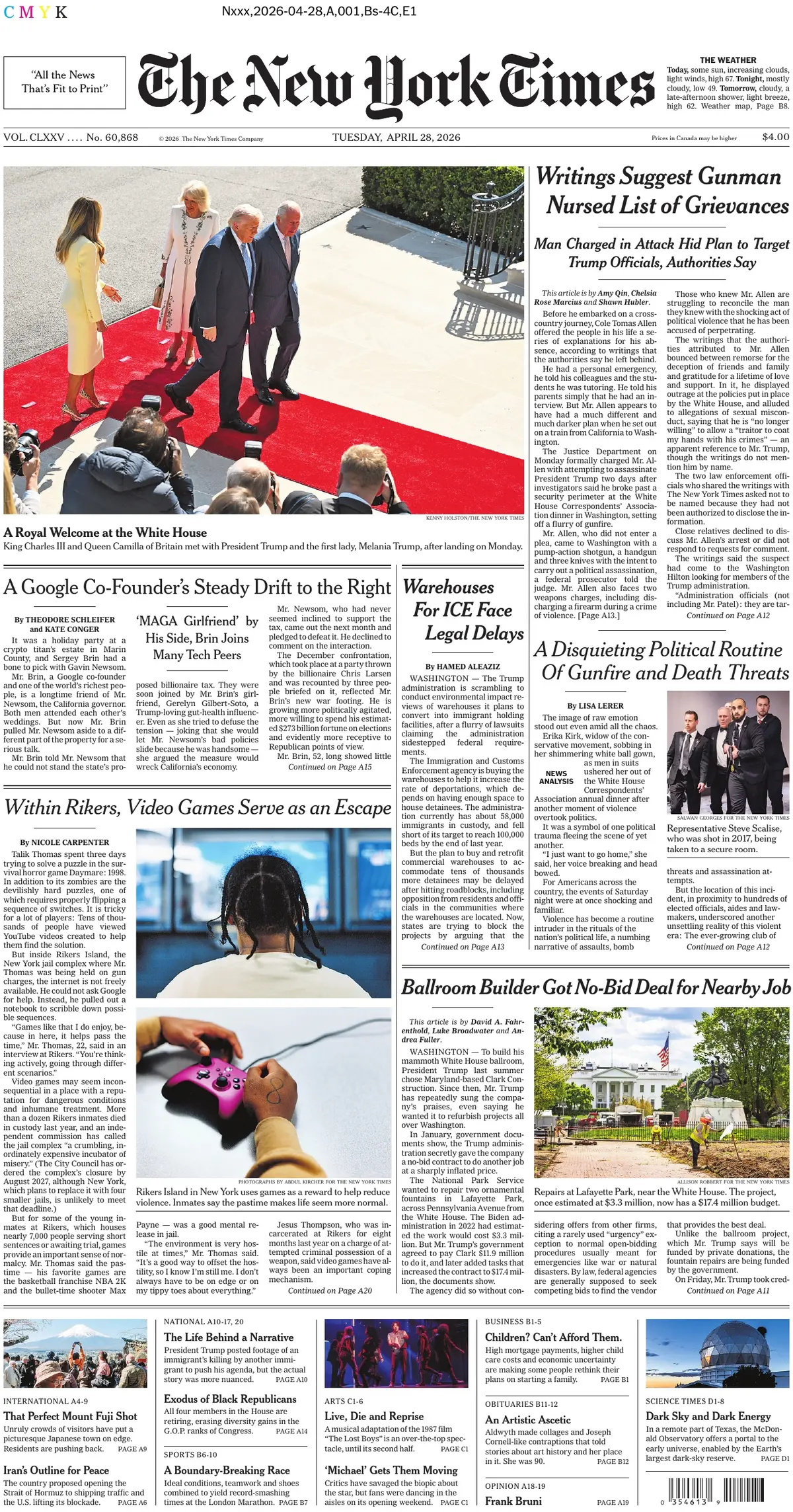 Cover The New York Times 28/04/2026