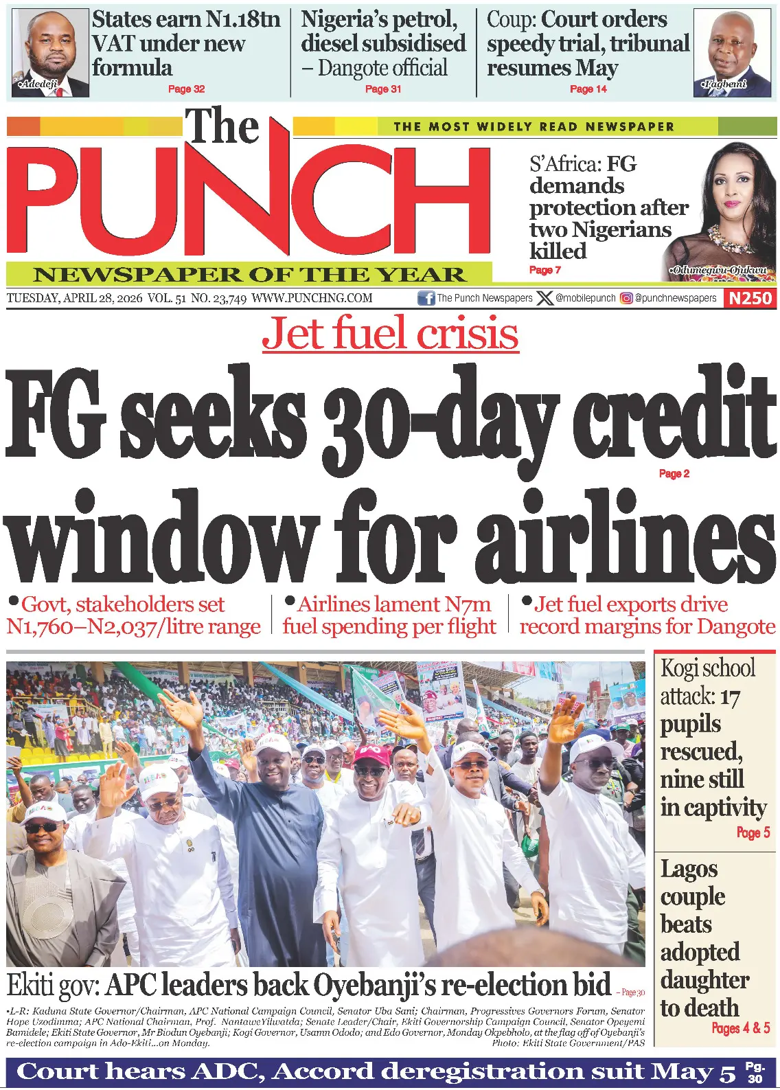 Front Page The Punch 28/04/2026