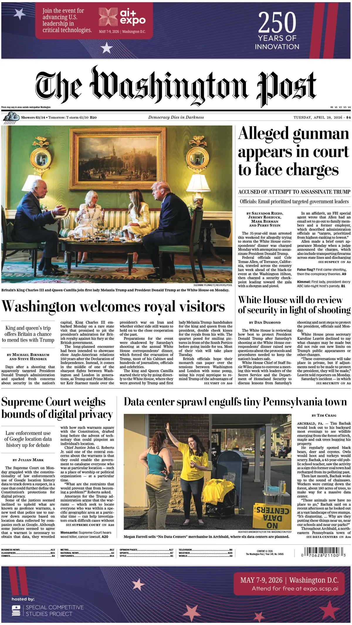 Cover The Washington Post 28/04/2026