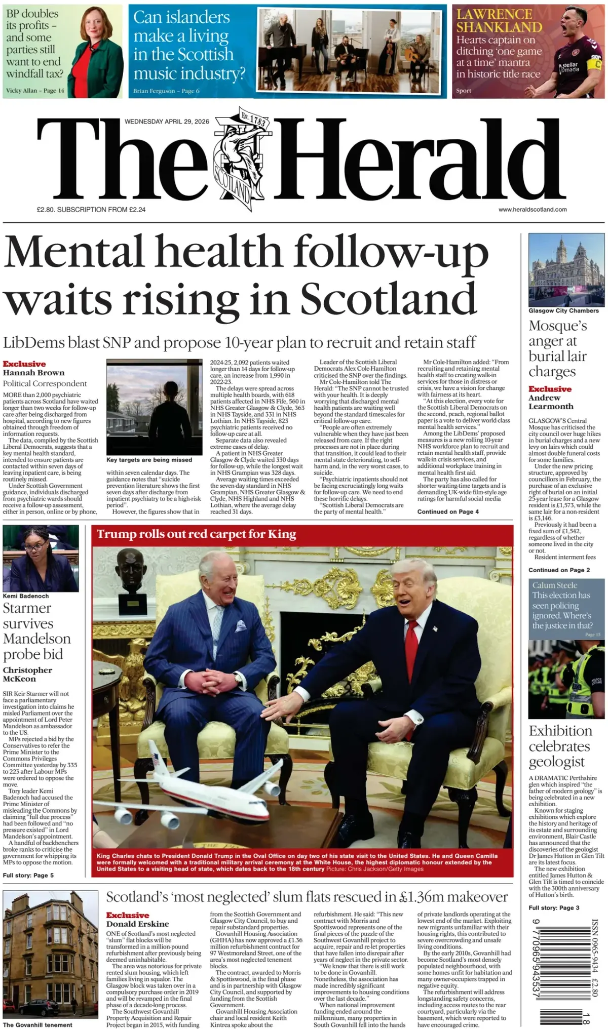 Front Page The Herald | Scotland 29/04/2026