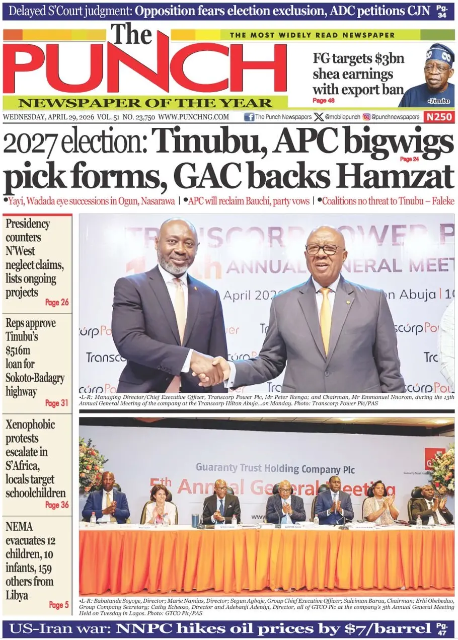 Front Page The Punch 29/04/2026