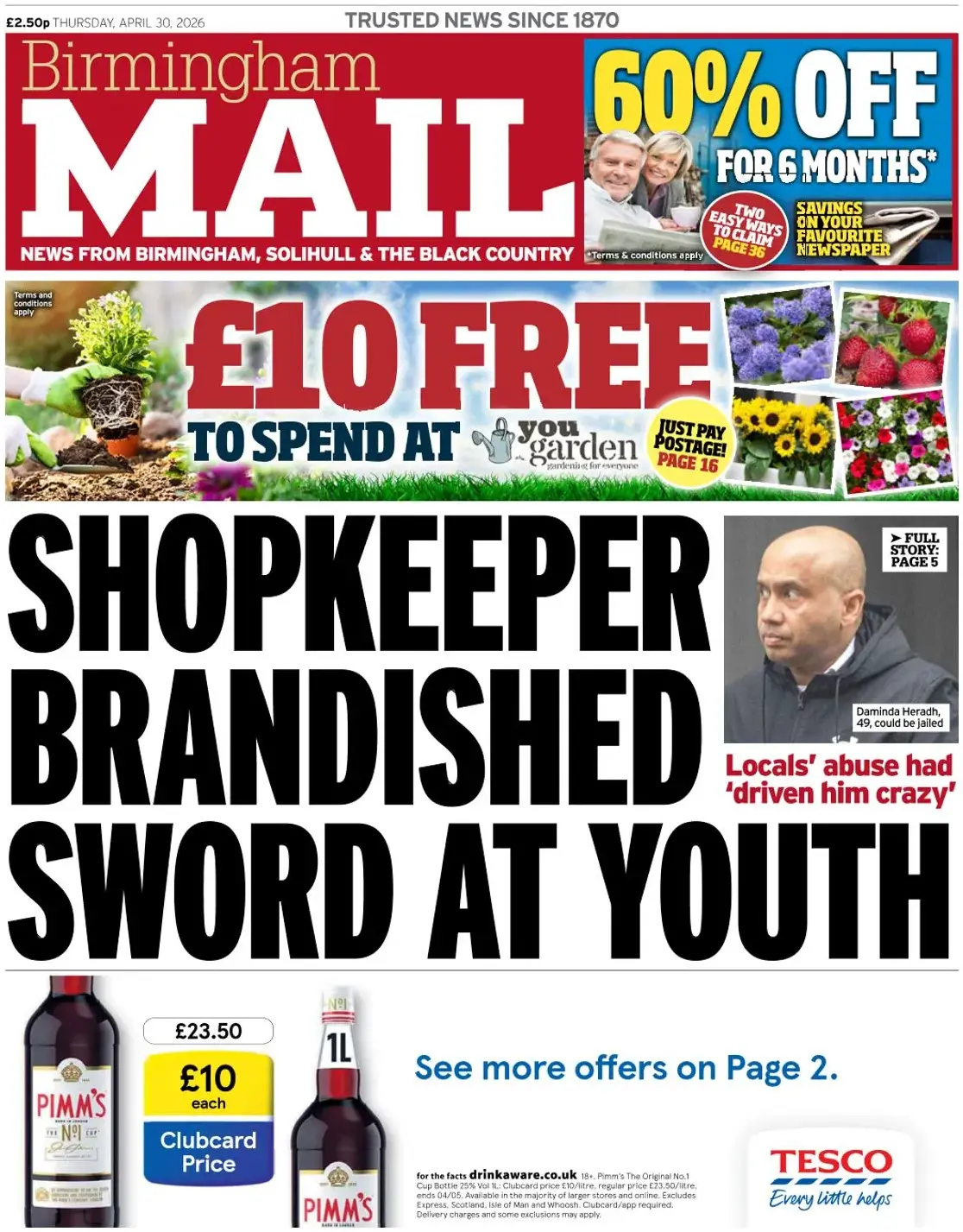Front Page Birmingham Mail 30/04/2026