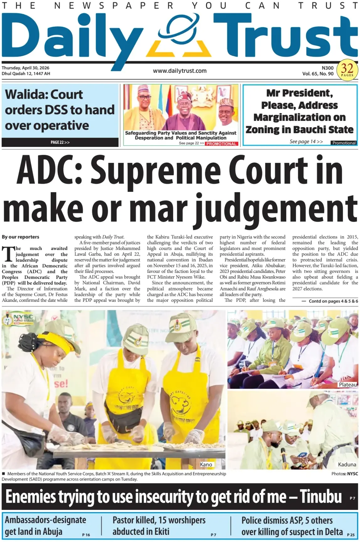 Front Page Daily Trust 30/04/2026