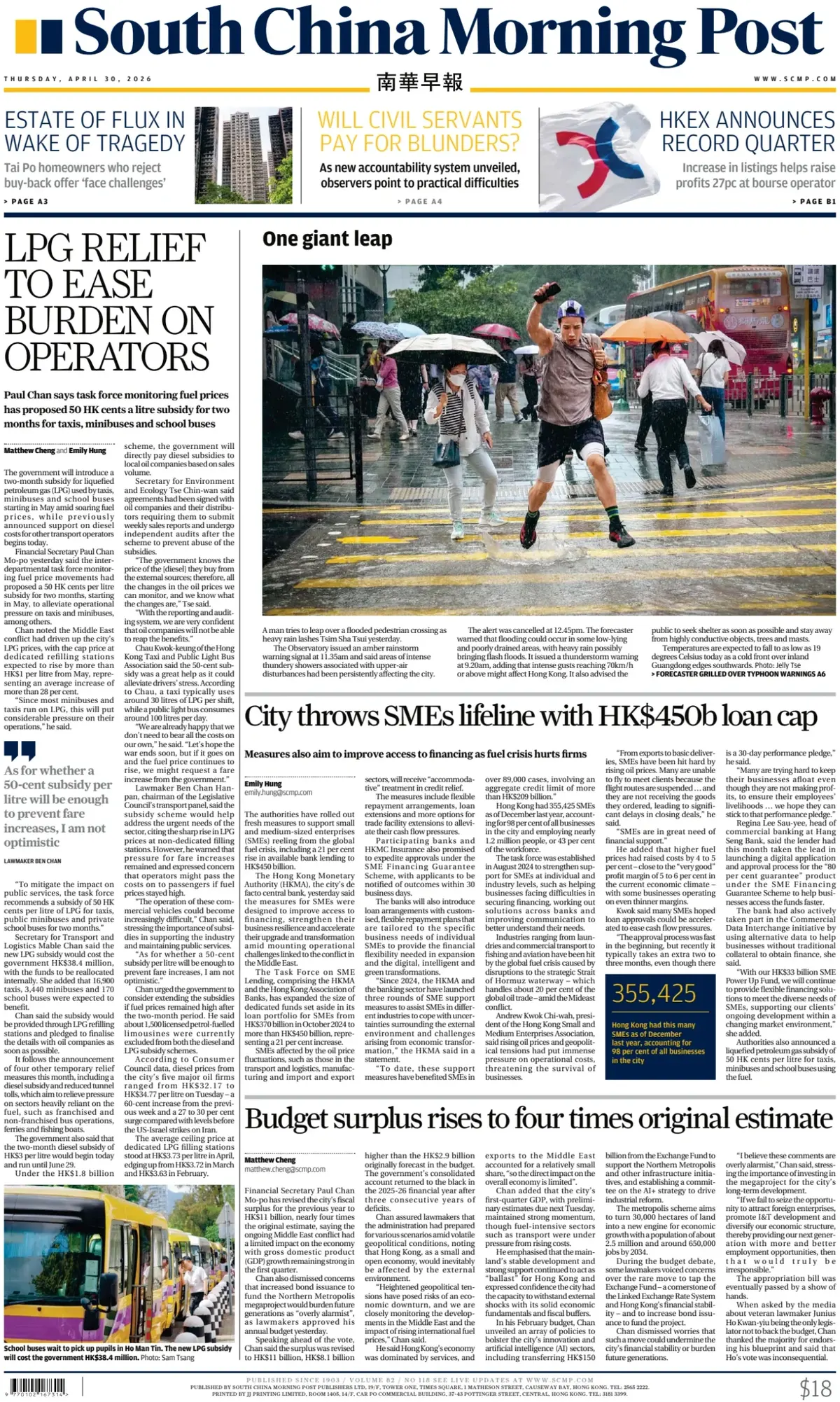 Front Page South China Morning Post 30/04/2026