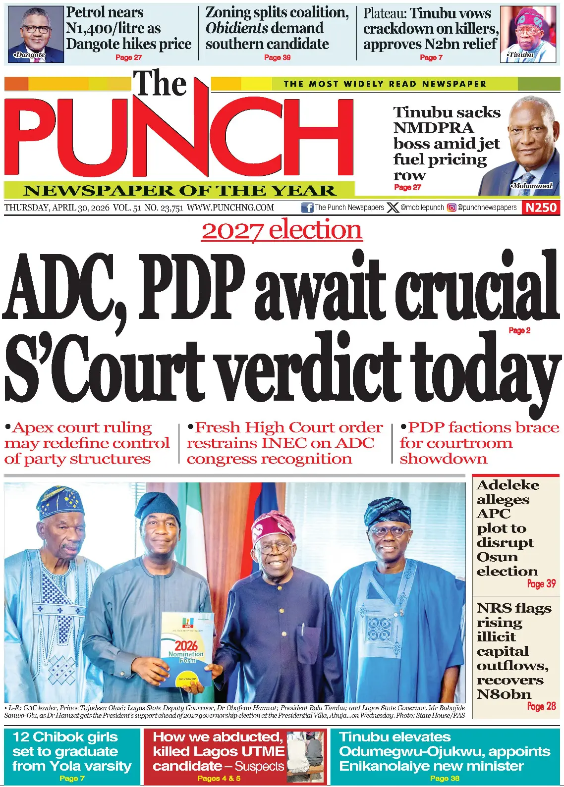 Front Page The Punch 30/04/2026