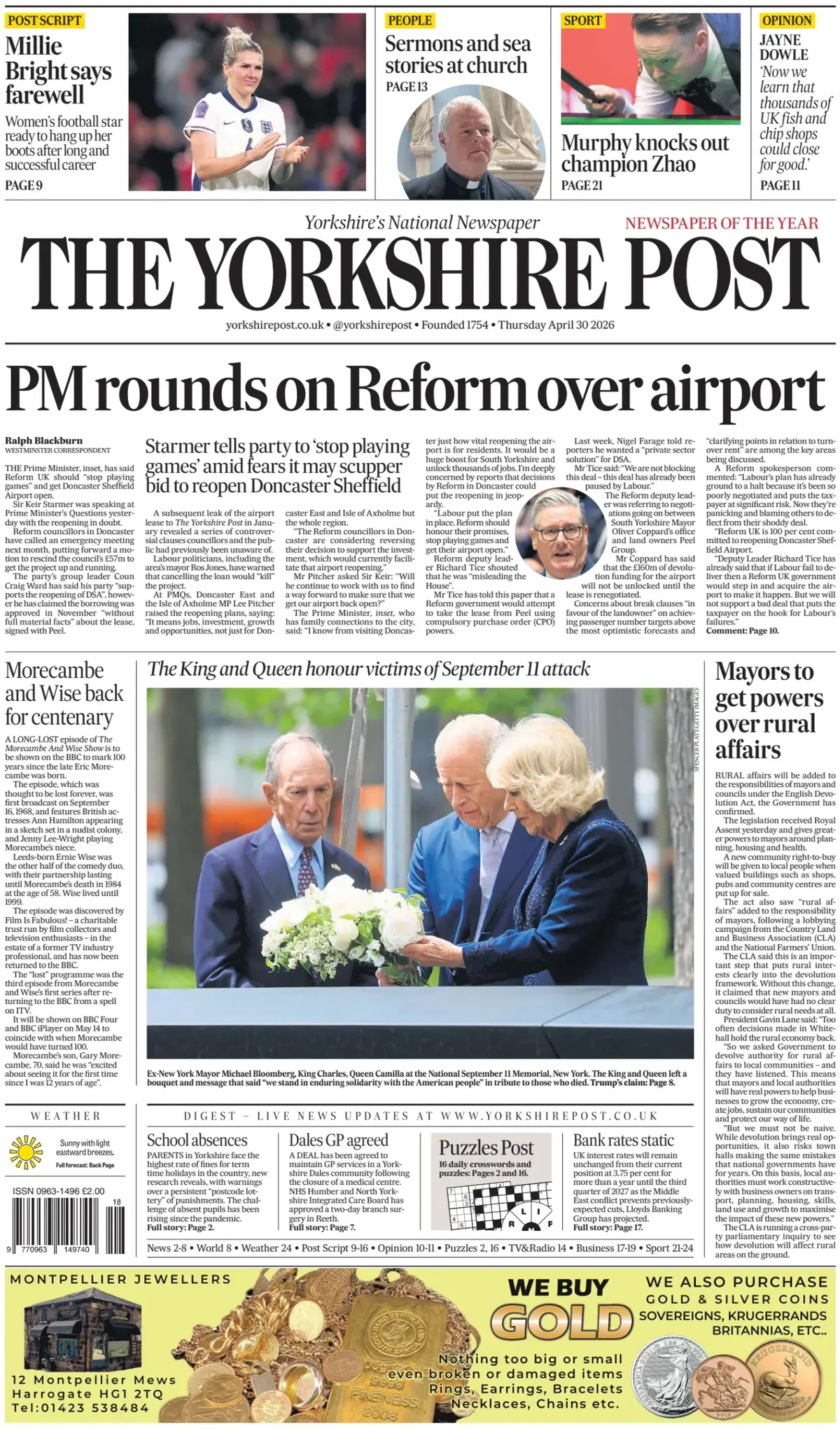Front Page The Yorkshire Post 30/04/2026