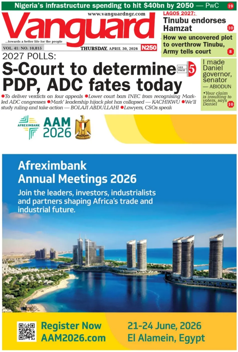 Front Page Vanguard 30/04/2026