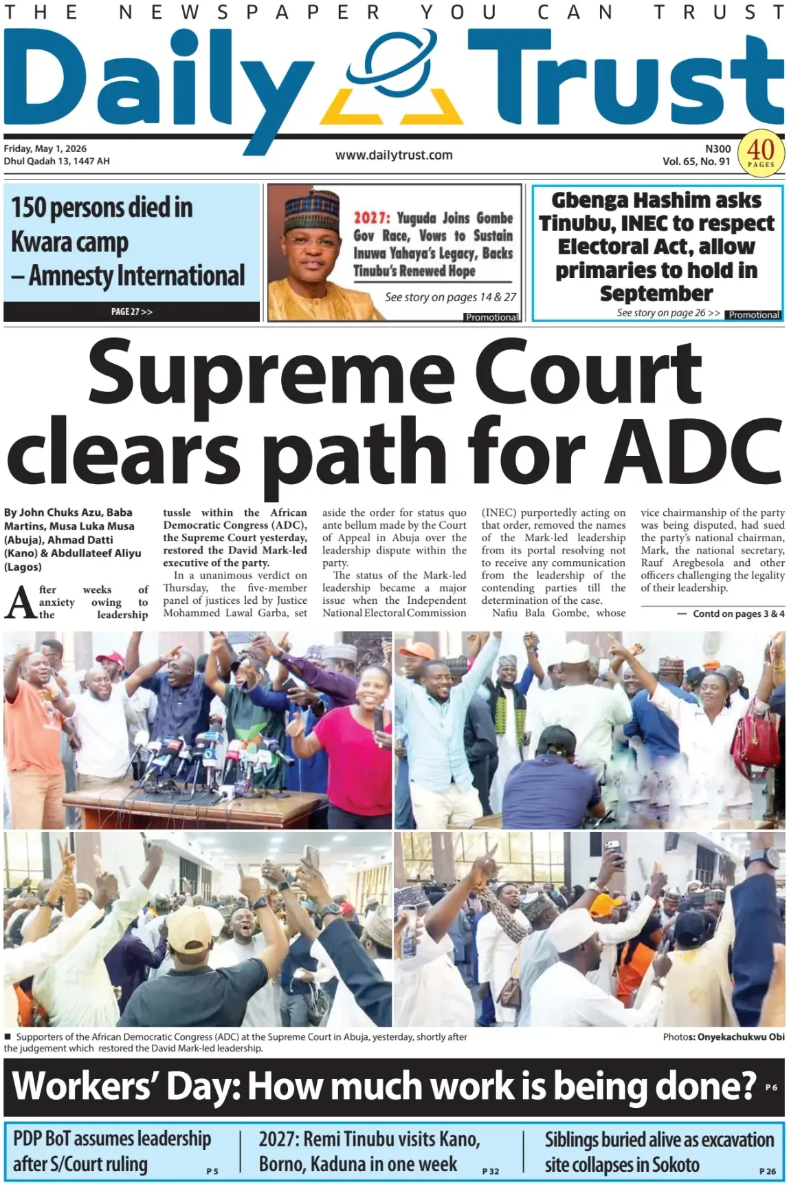 Front Page Daily Trust 01/05/2026