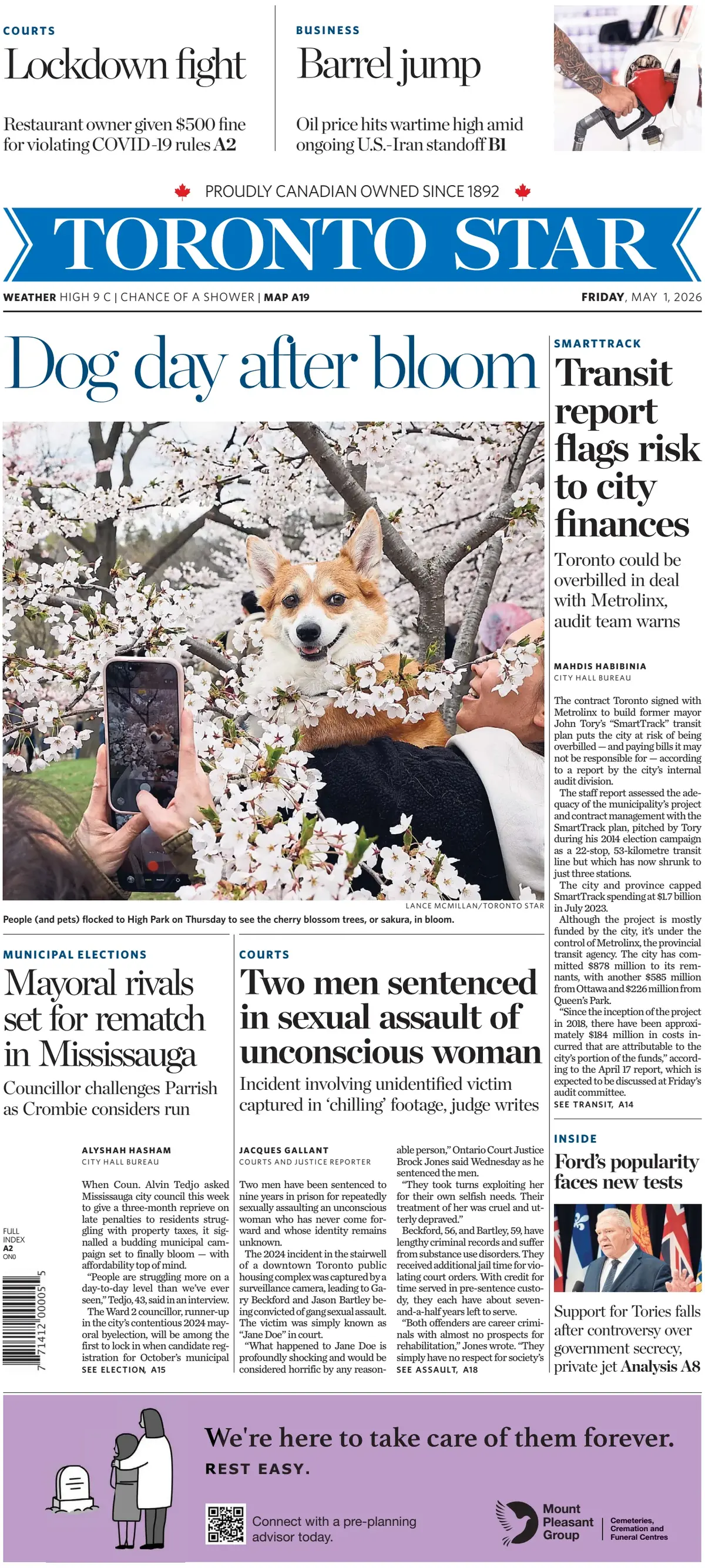 Front Page Toronto Star 01/05/2026