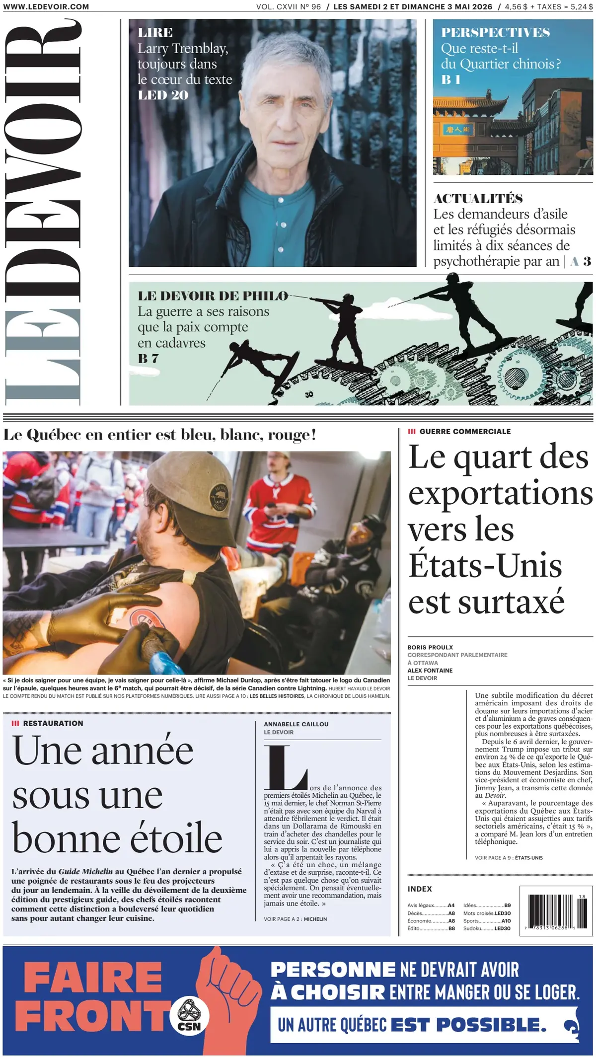 Front Page Le Devoir 03/05/2026