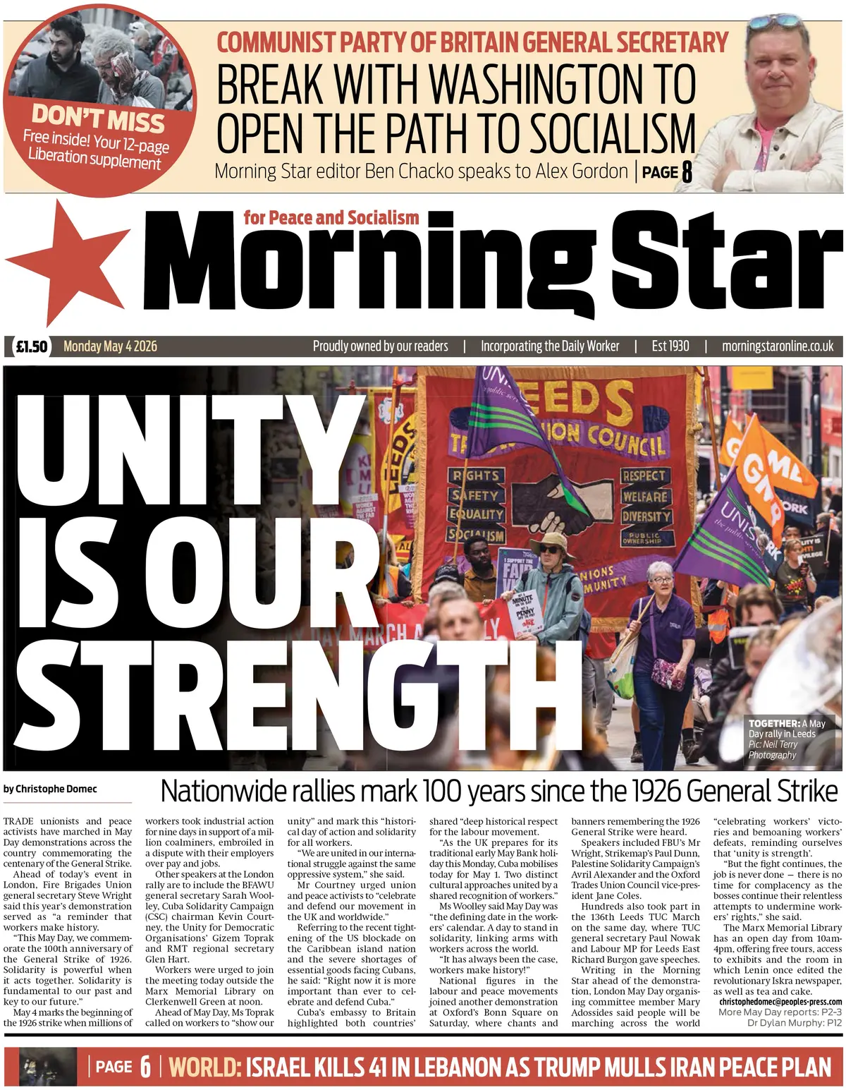 Front Page Morning Star 04/05/2026