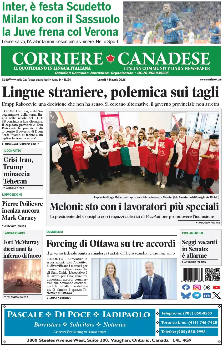 Front Page Corriere Canadese 04/05/2026