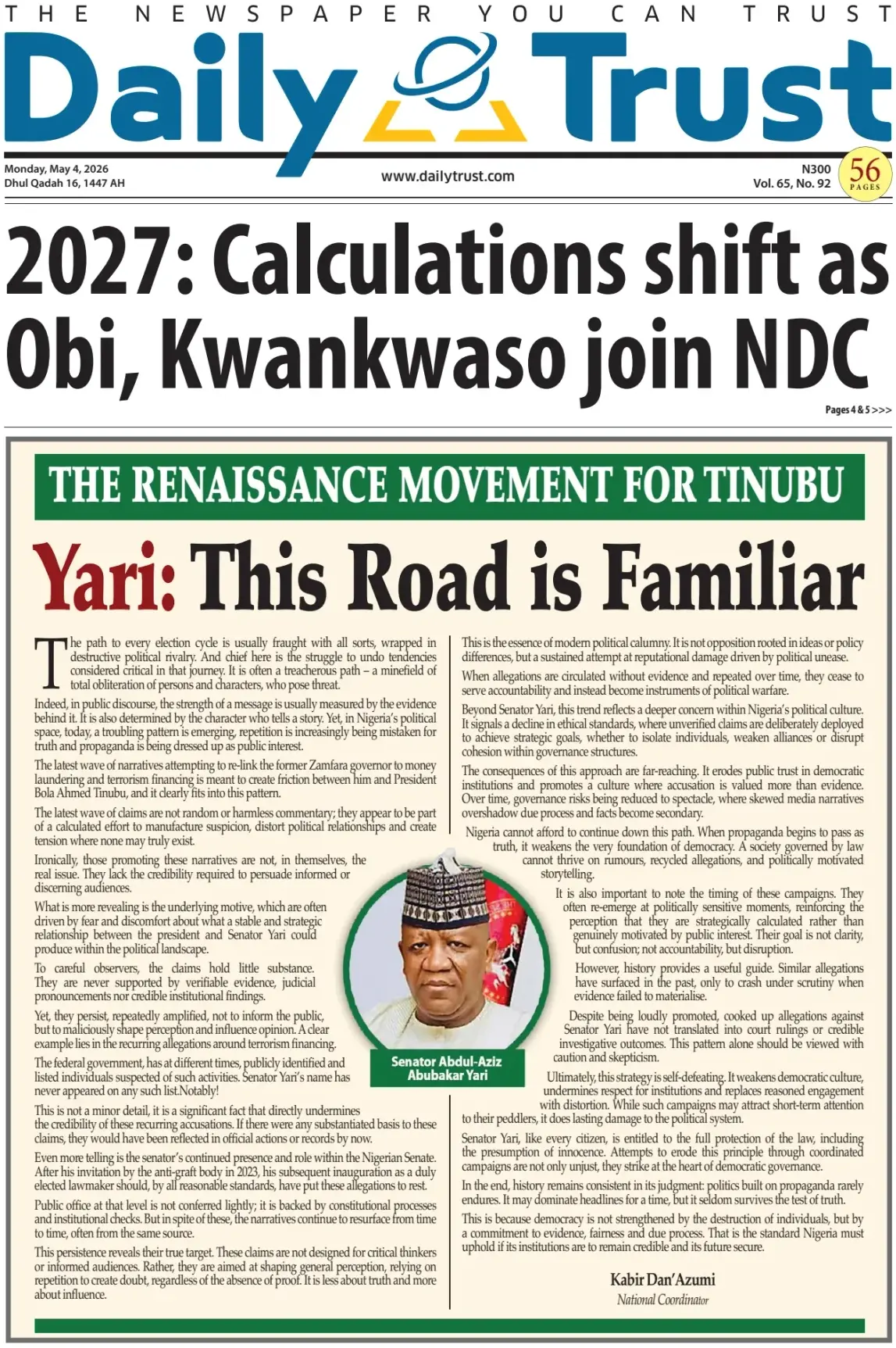 Front Page Daily Trust 04/05/2026