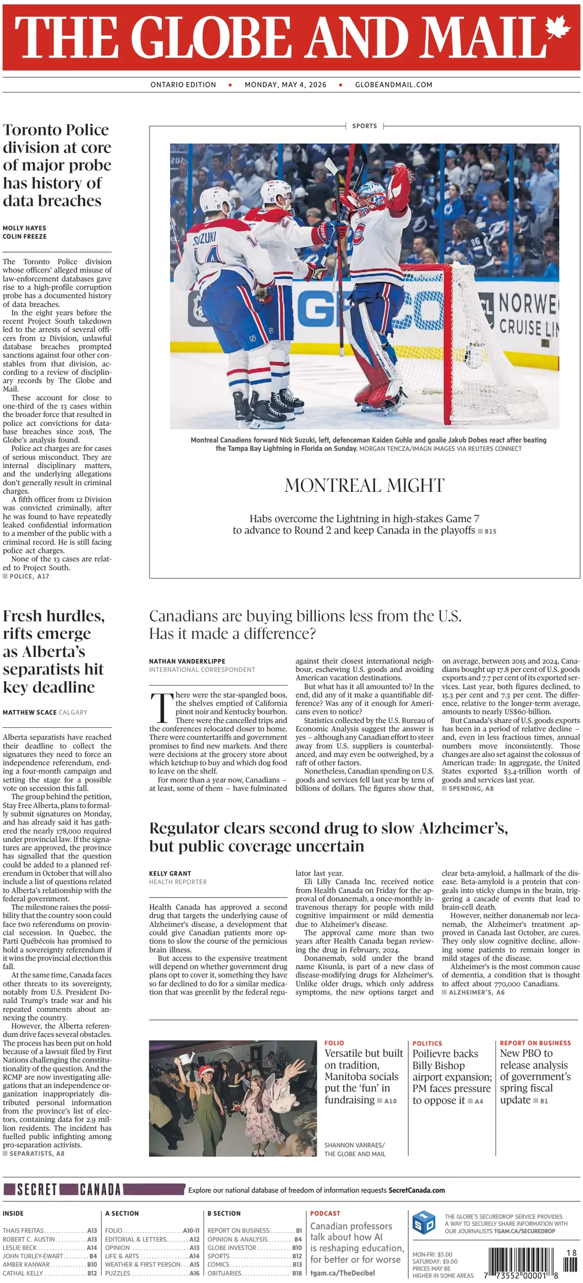 Front Page The Globe and Mail 04/05/2026