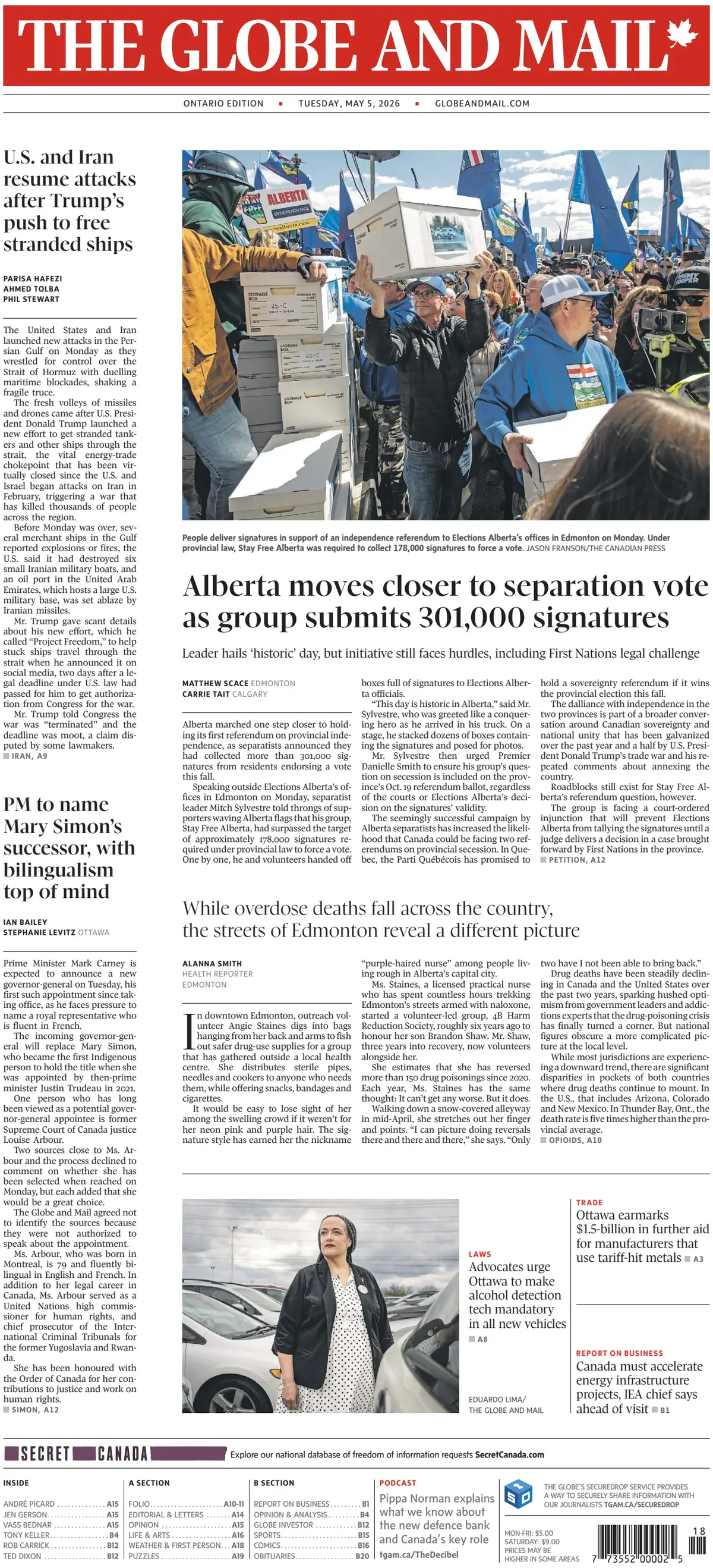 Front Page The Globe and Mail 05/05/2026