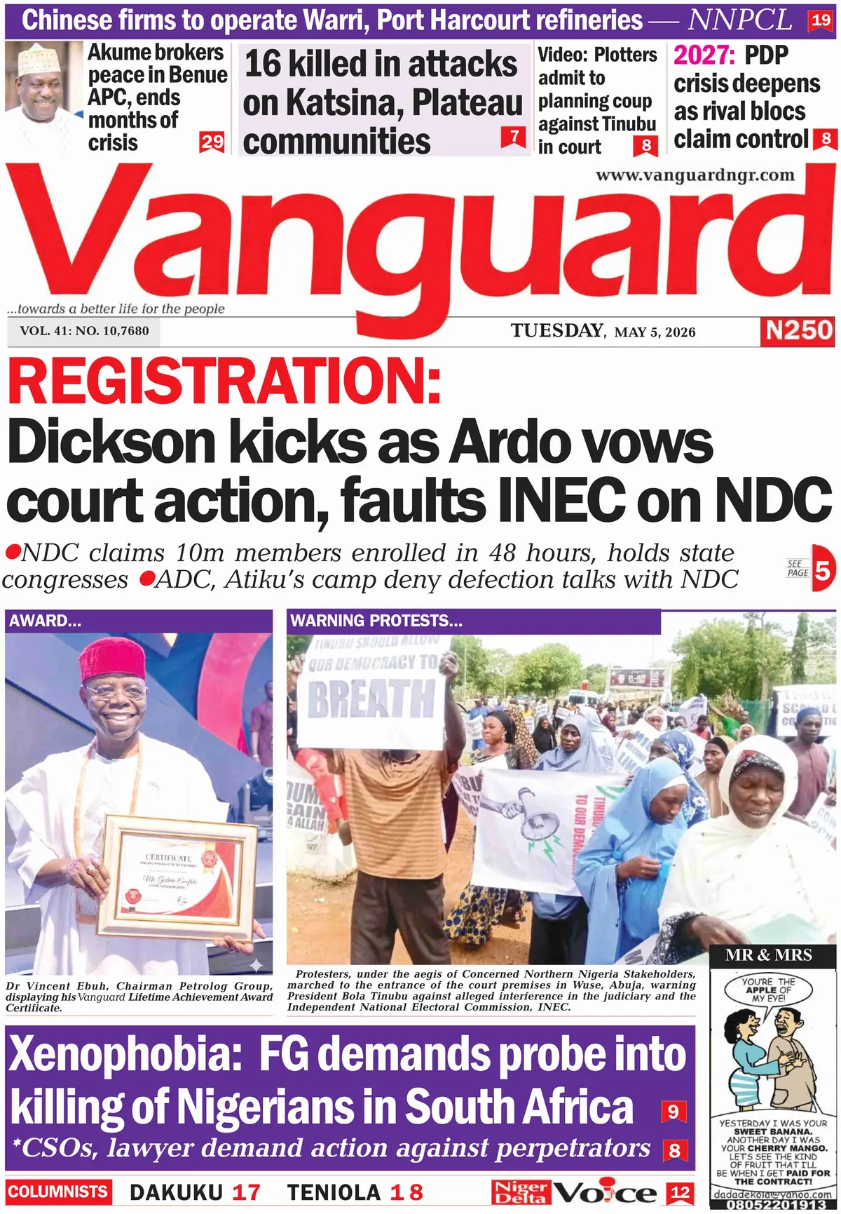 Front Page Vanguard 05/05/2026