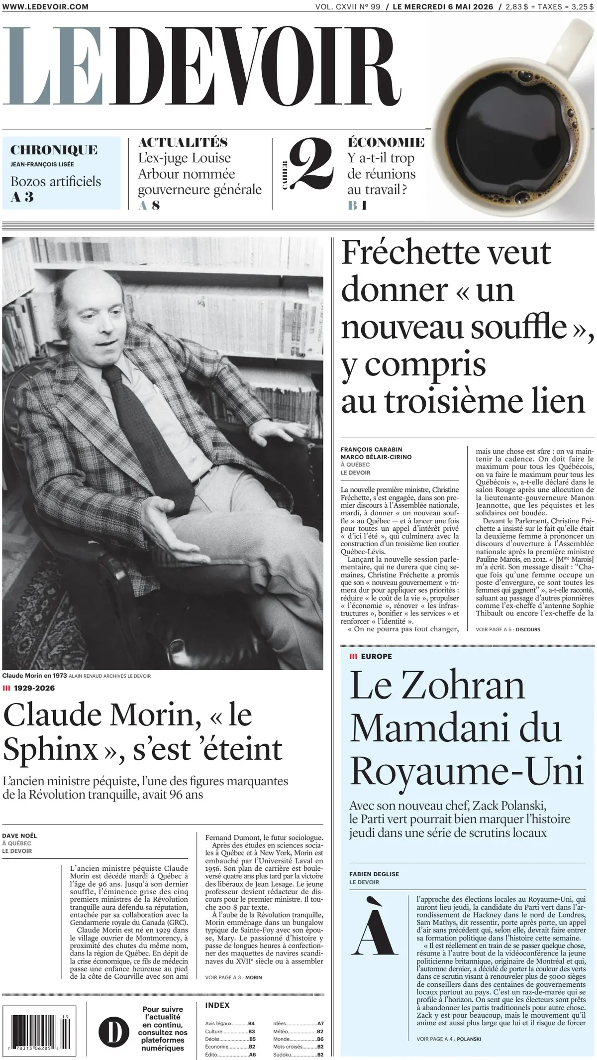 Front Page Le Devoir 06/05/2026