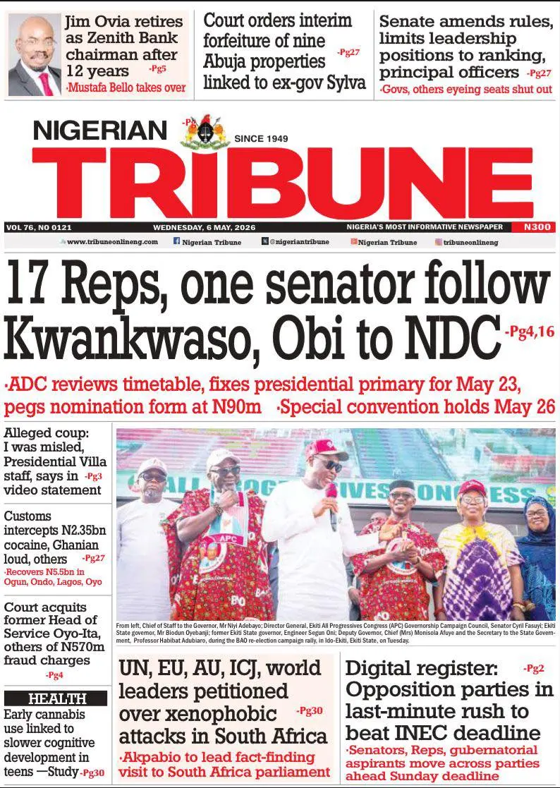 Front Page Nigerian Tribune 06/05/2026