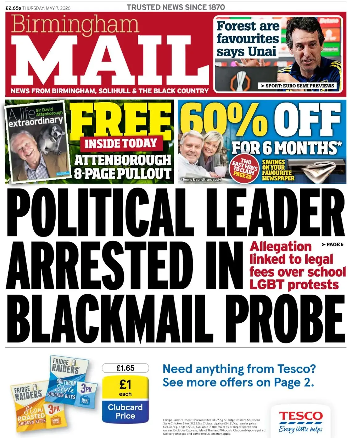 Front Page Birmingham Mail 07/05/2026