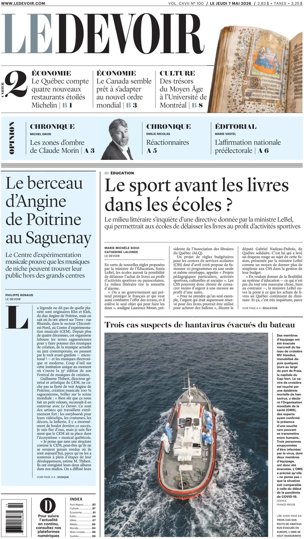 Front Page Le Devoir 07/05/2026