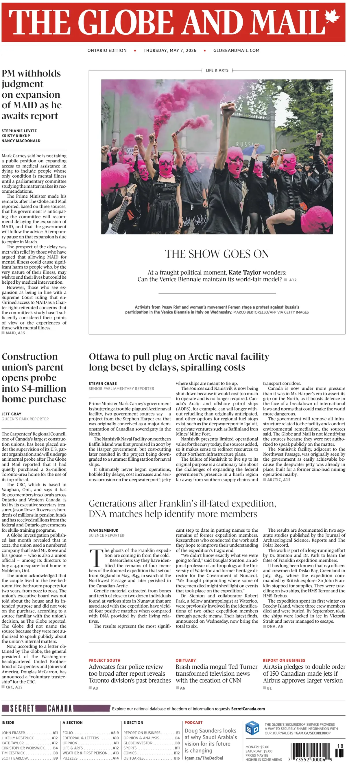 Front Page The Globe and Mail 07/05/2026