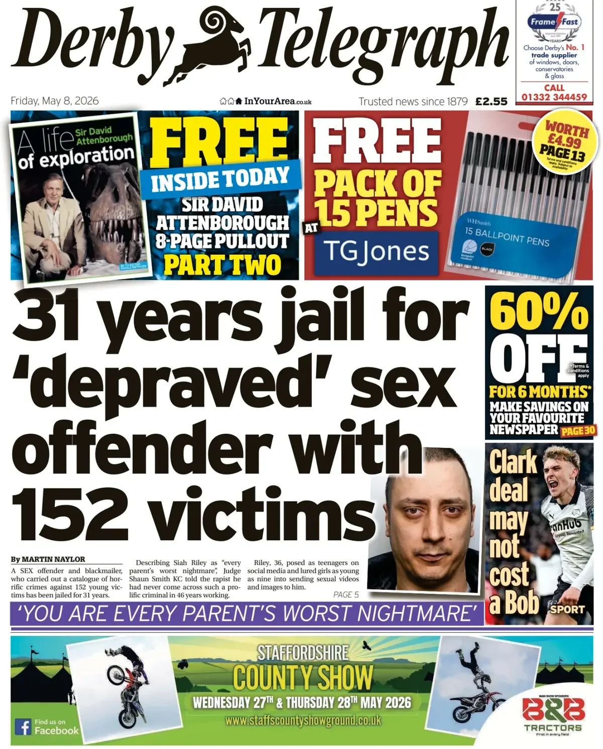 Front Page Derby Telegraph 08/05/2026
