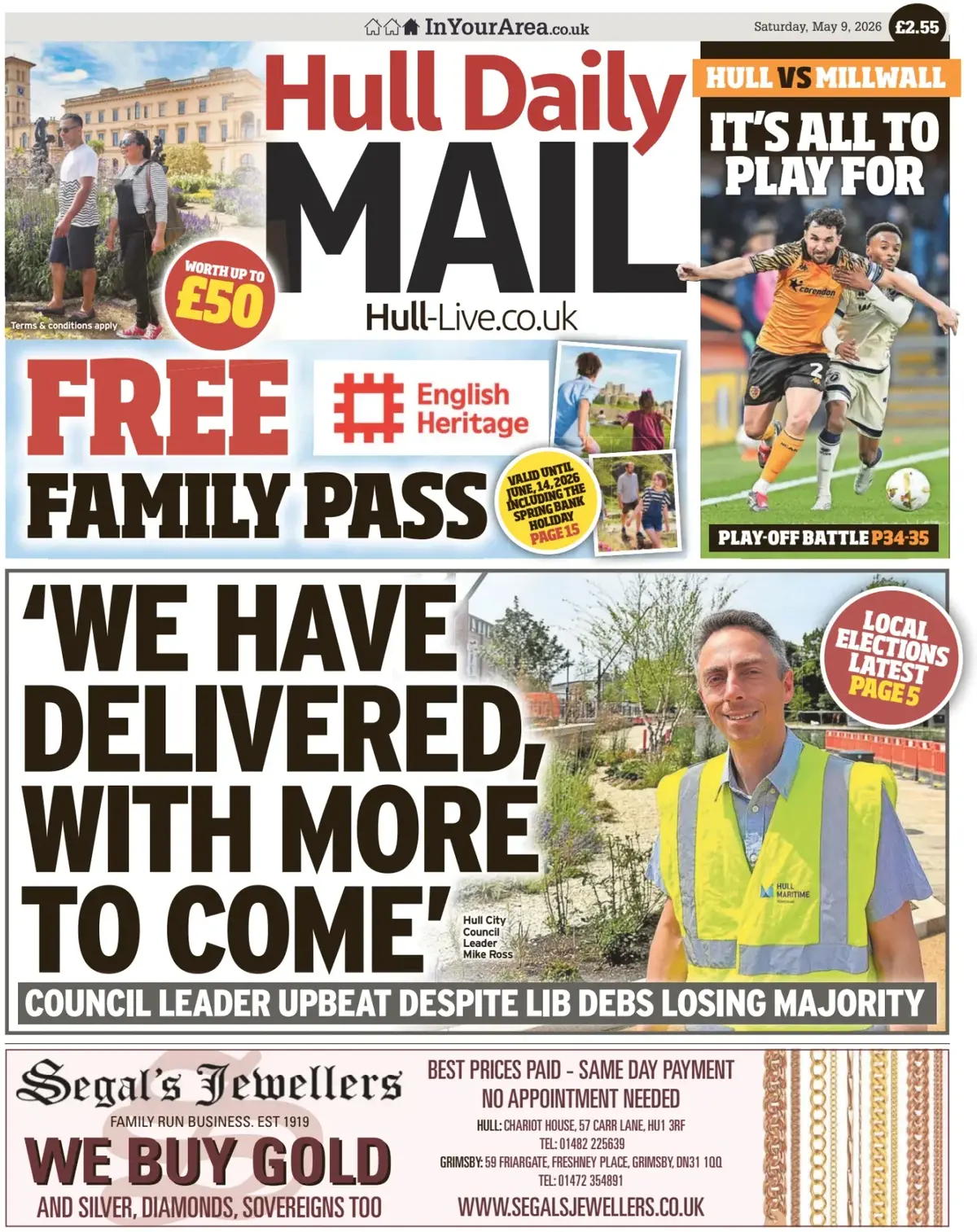 Front Page Hull Daily Mail 09/05/2026