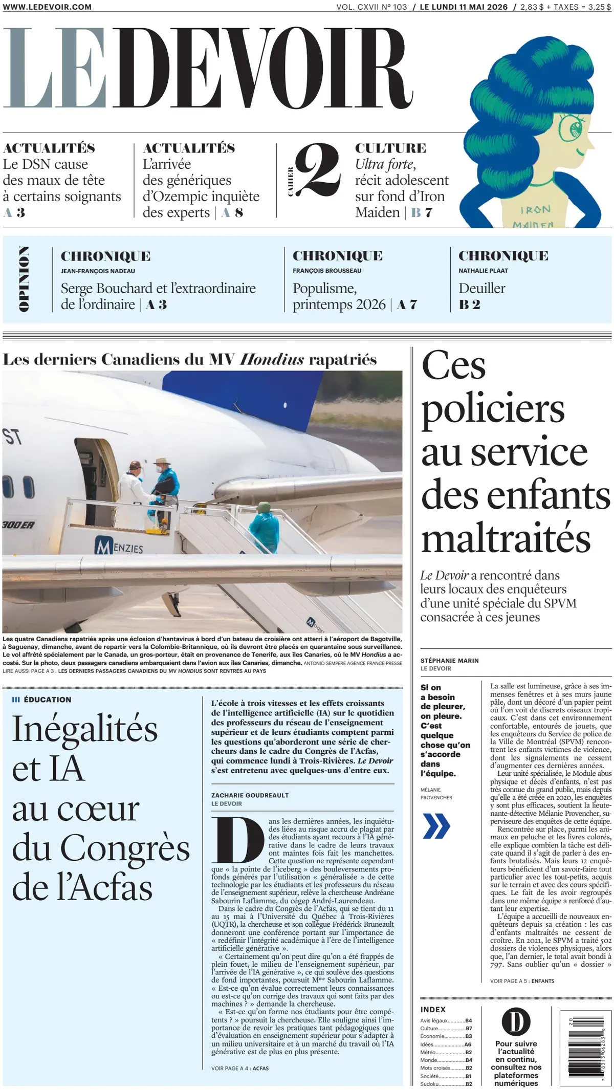 Front Page Le Devoir 11/05/2026
