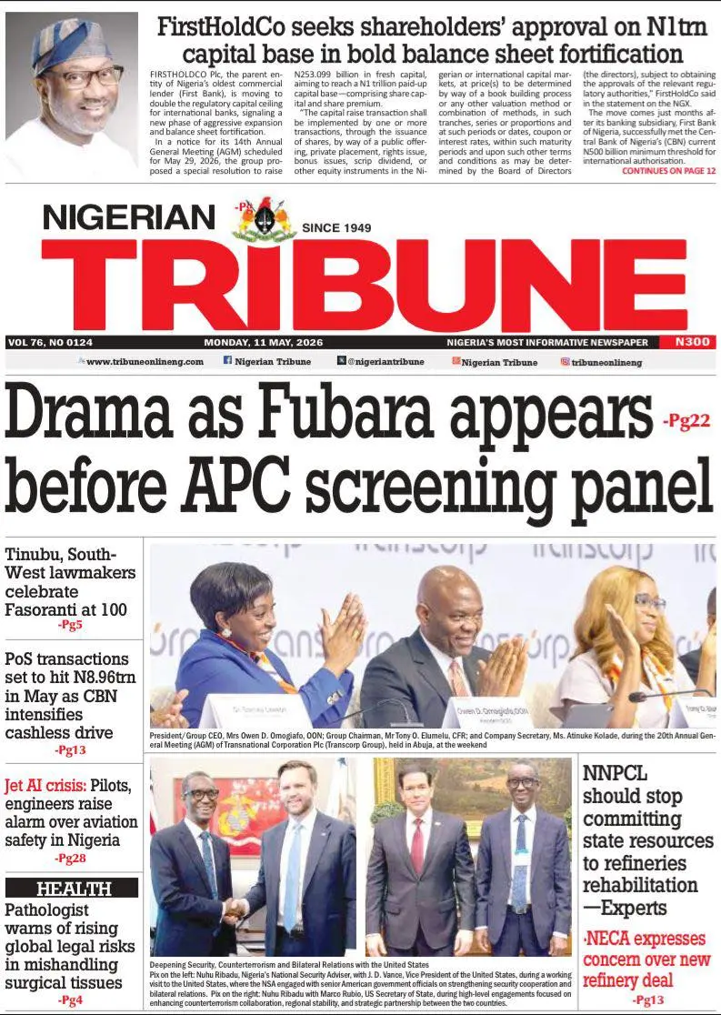 Front Page Nigerian Tribune 11/05/2026
