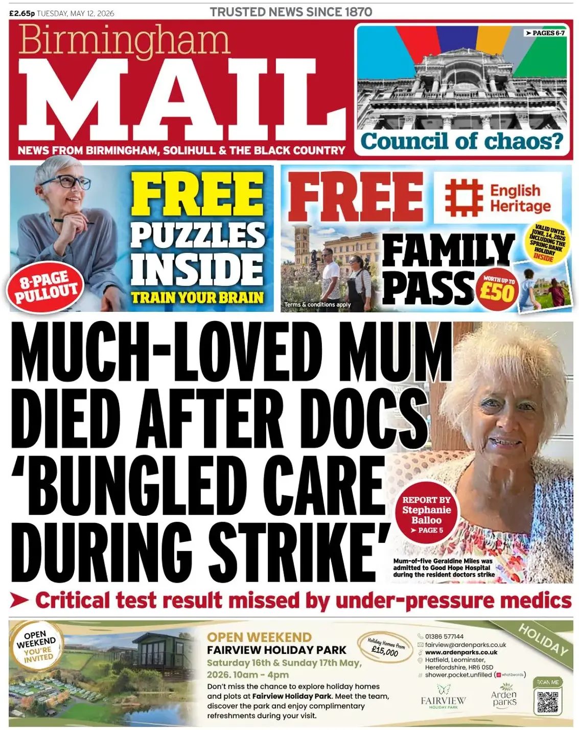 Front Page Birmingham Mail 12/05/2026
