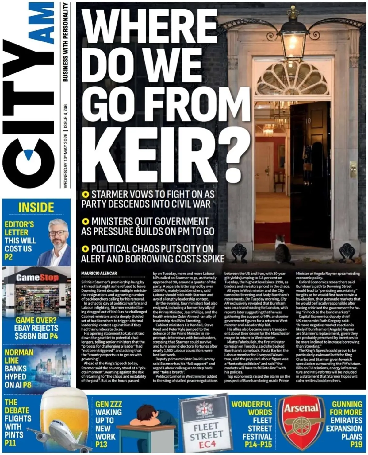 Front Page City A.M. 13/05/2026