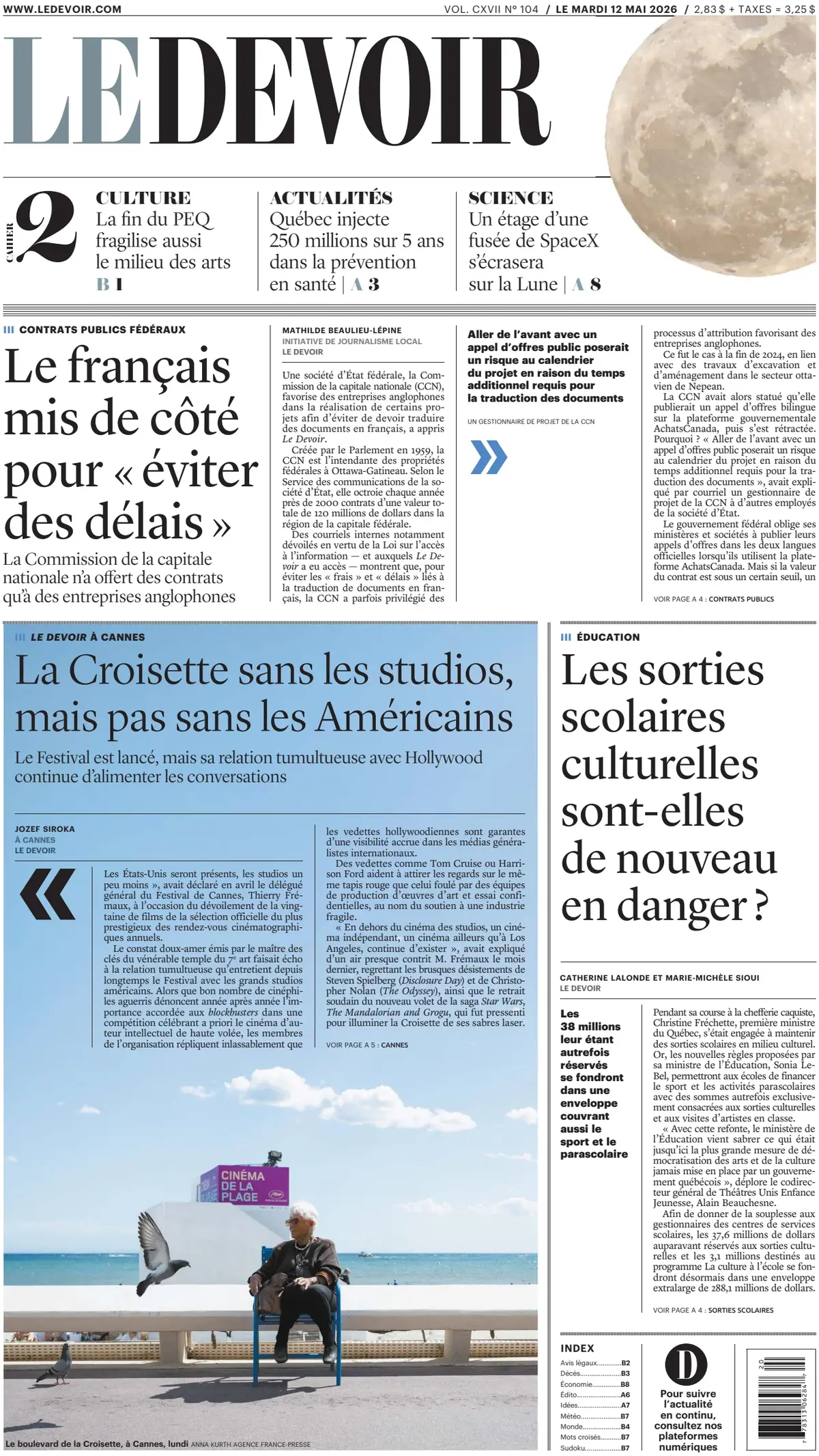 Front Page Le Devoir 12/05/2026
