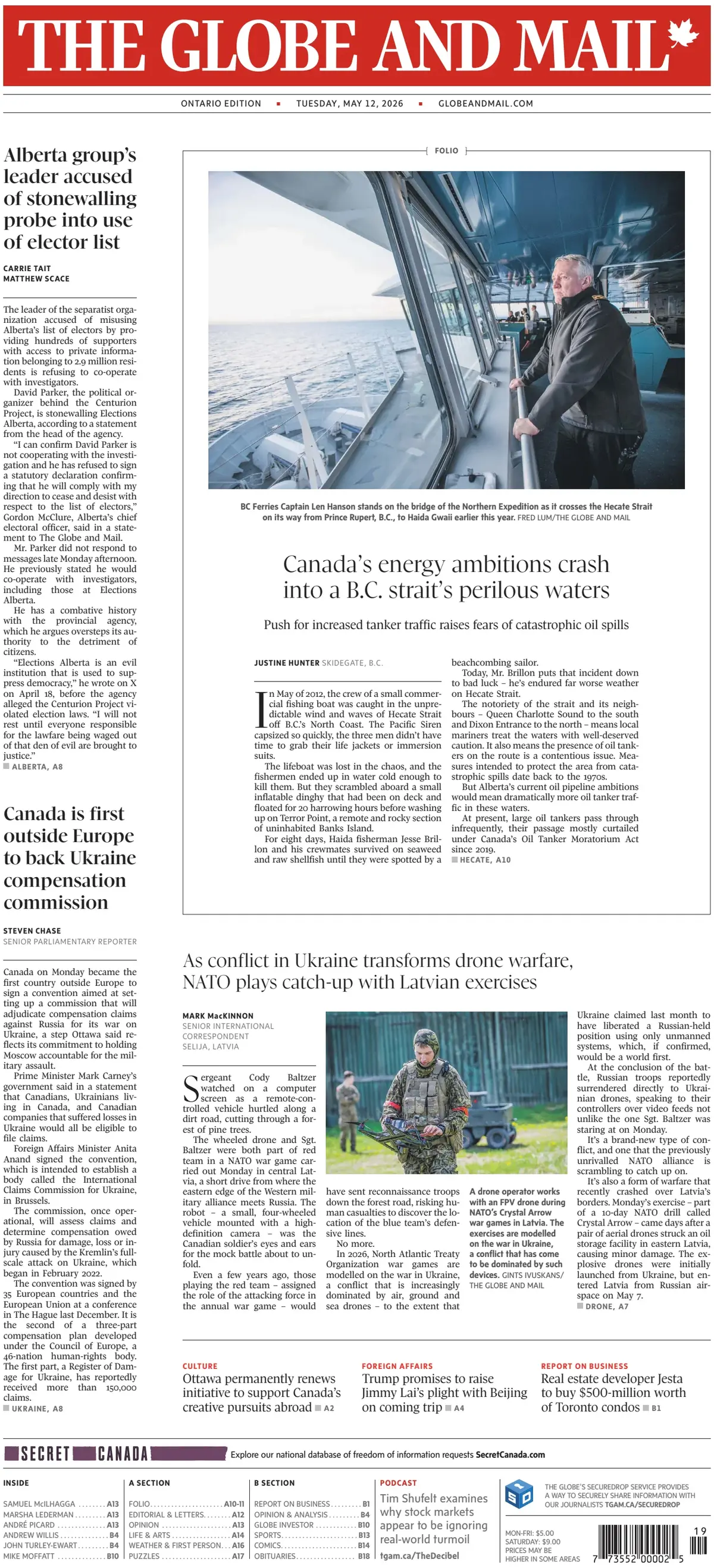 Front Page The Globe and Mail 12/05/2026