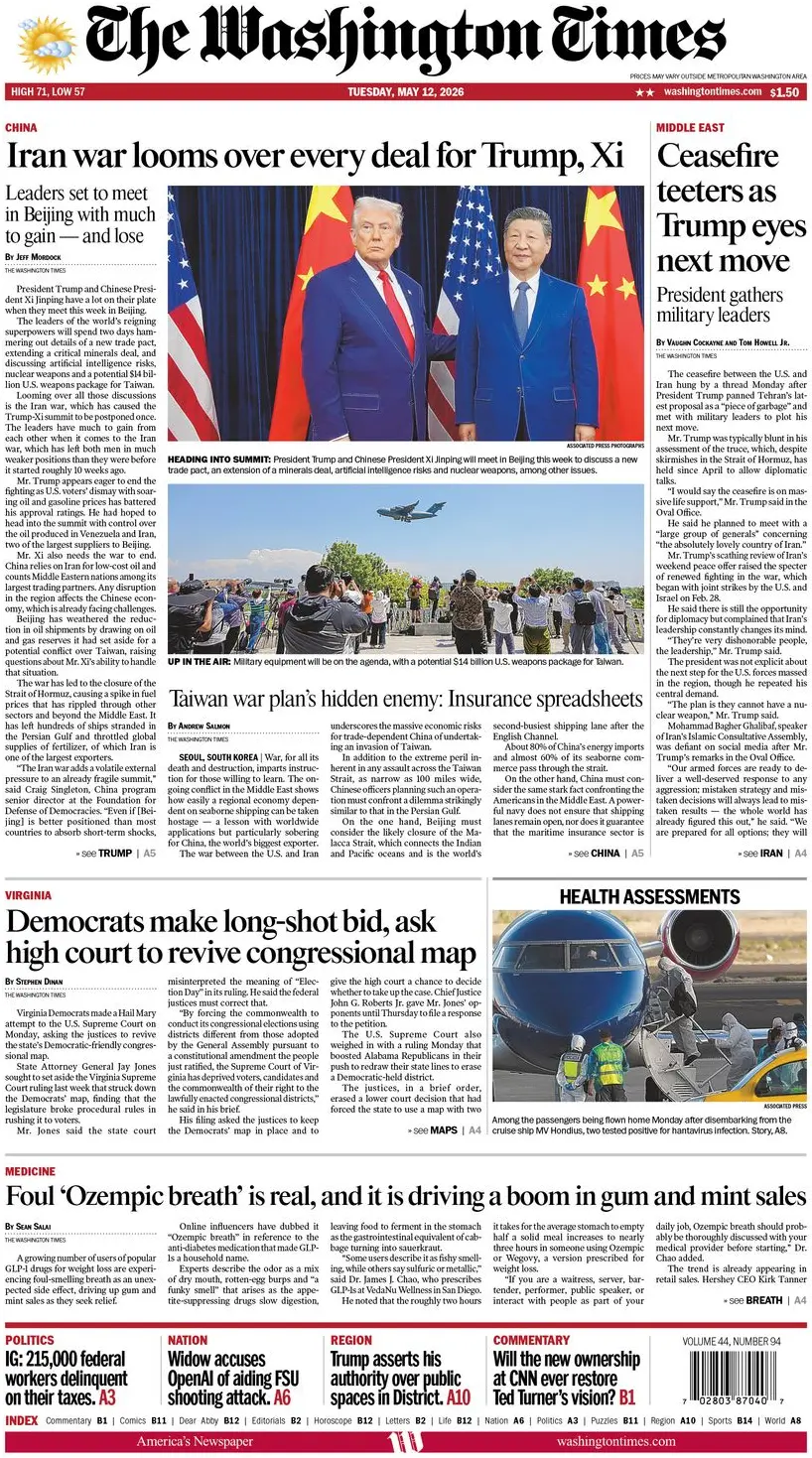 Cover The Washington Times 12/05/2026