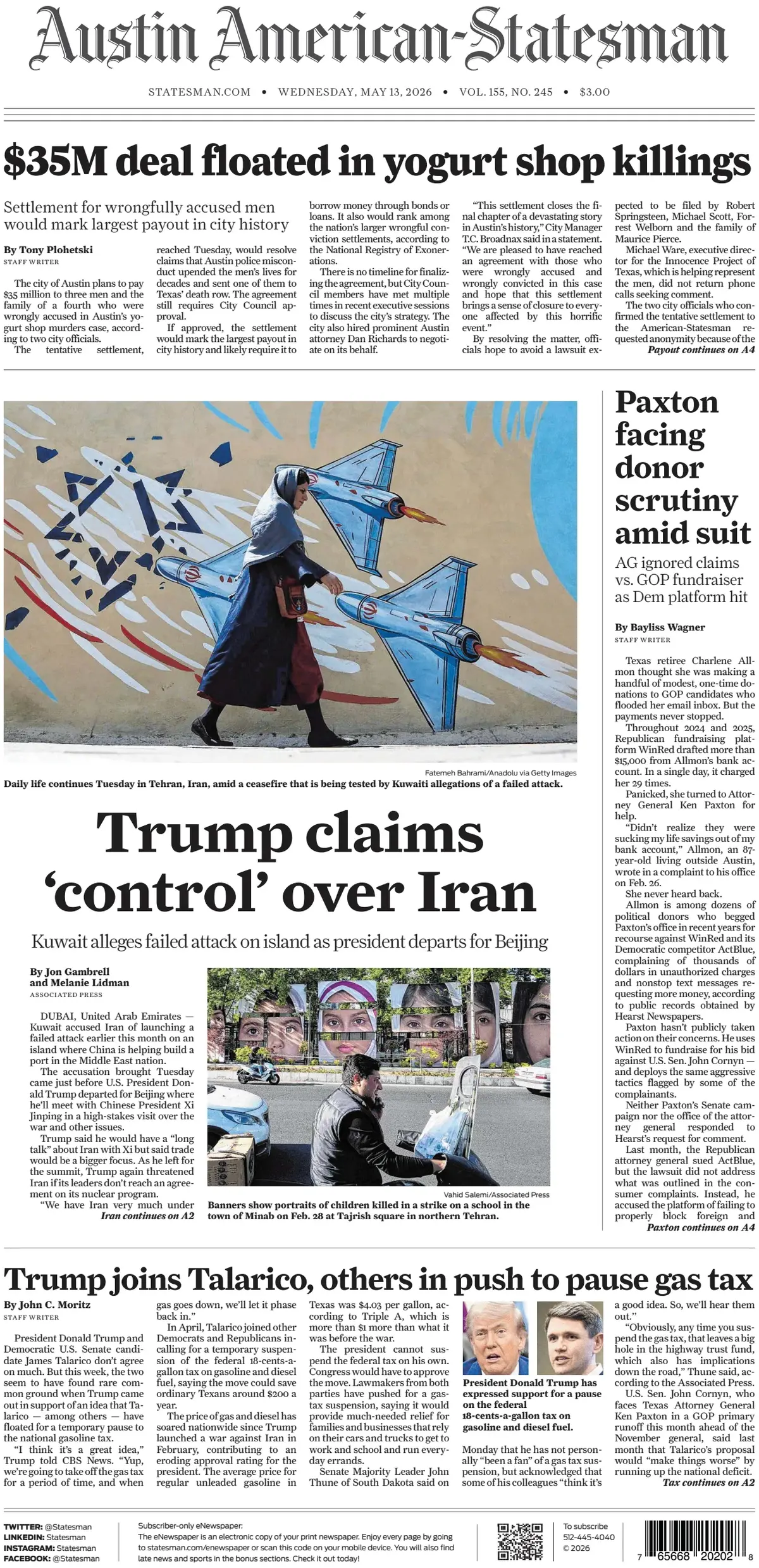 Cover Austin American-Statesman 13/05/2026