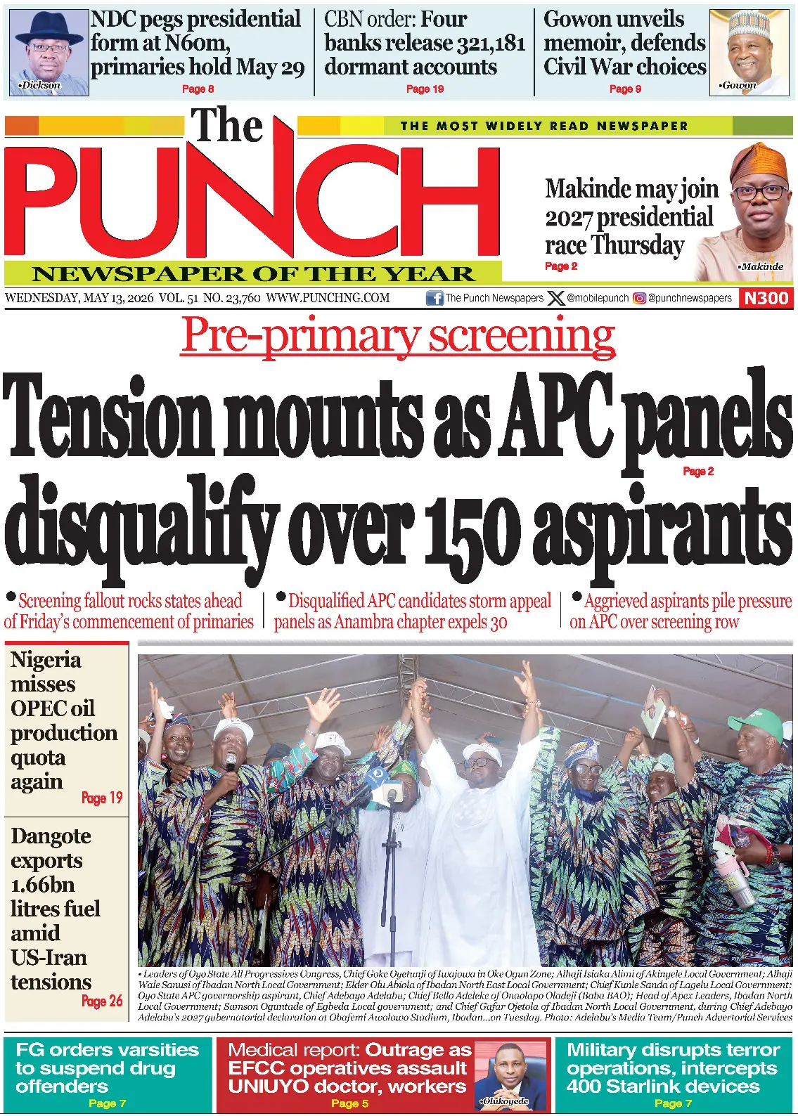 Front Page The Punch 13/05/2026
