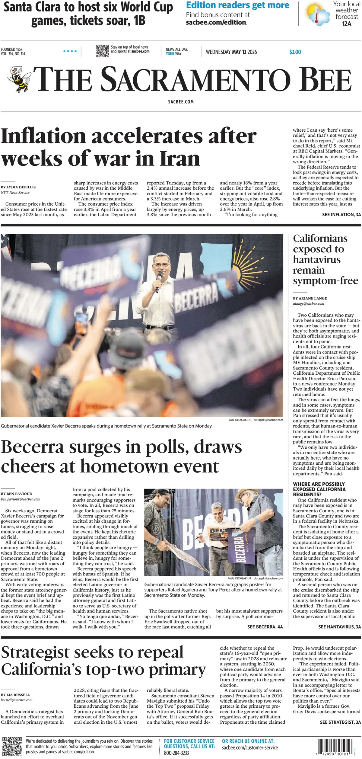 Cover The Sacramento Bee 13/05/2026