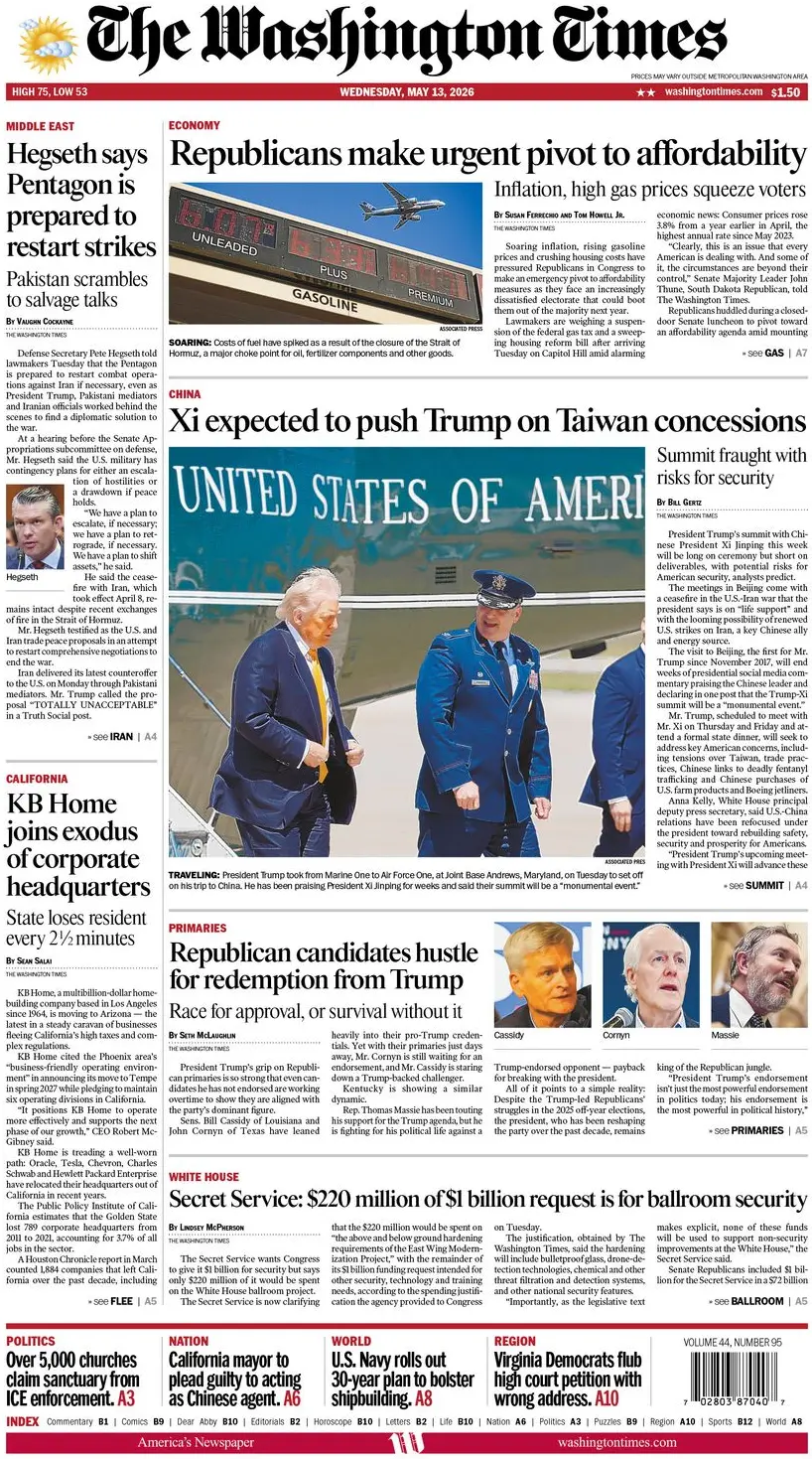 Cover The Washington Times 13/05/2026