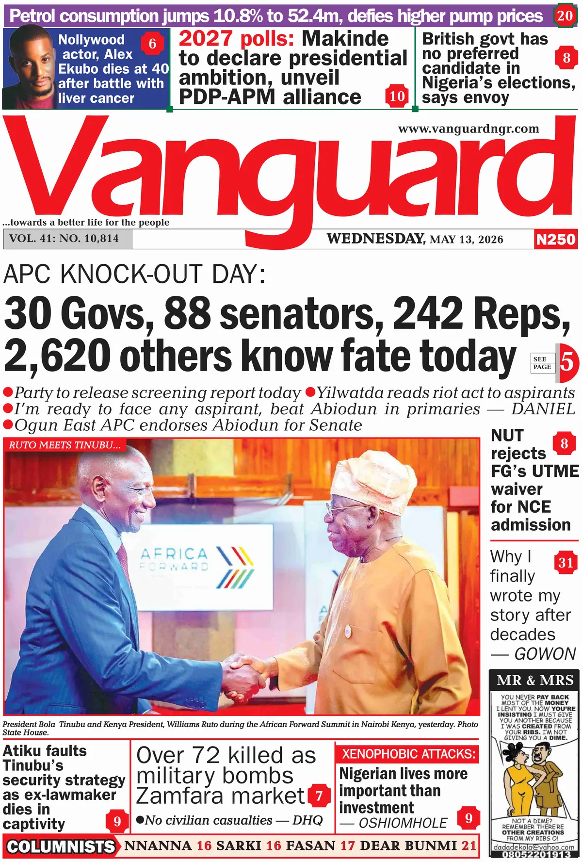 Front Page Vanguard 13/05/2026