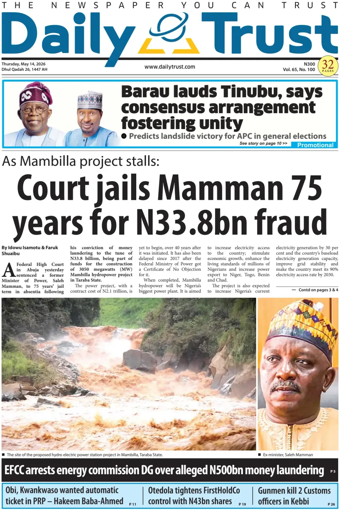 Front Page Daily Trust 14/05/2026