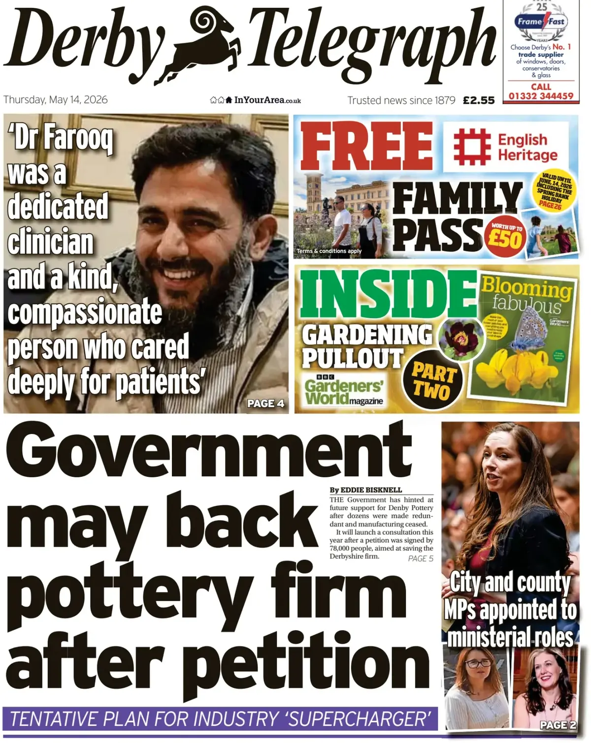 Front Page Derby Telegraph 14/05/2026