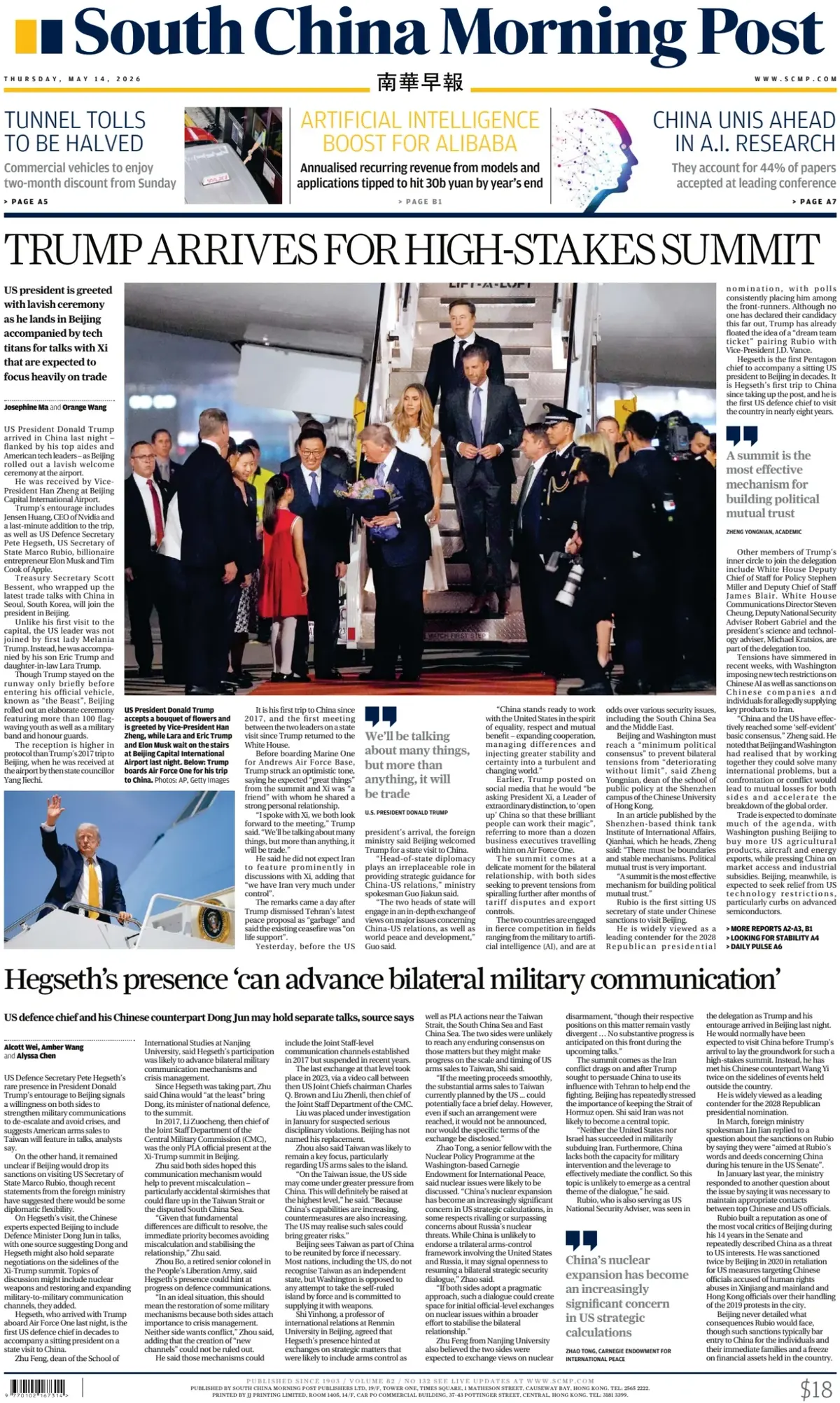 Front Page South China Morning Post 14/05/2026