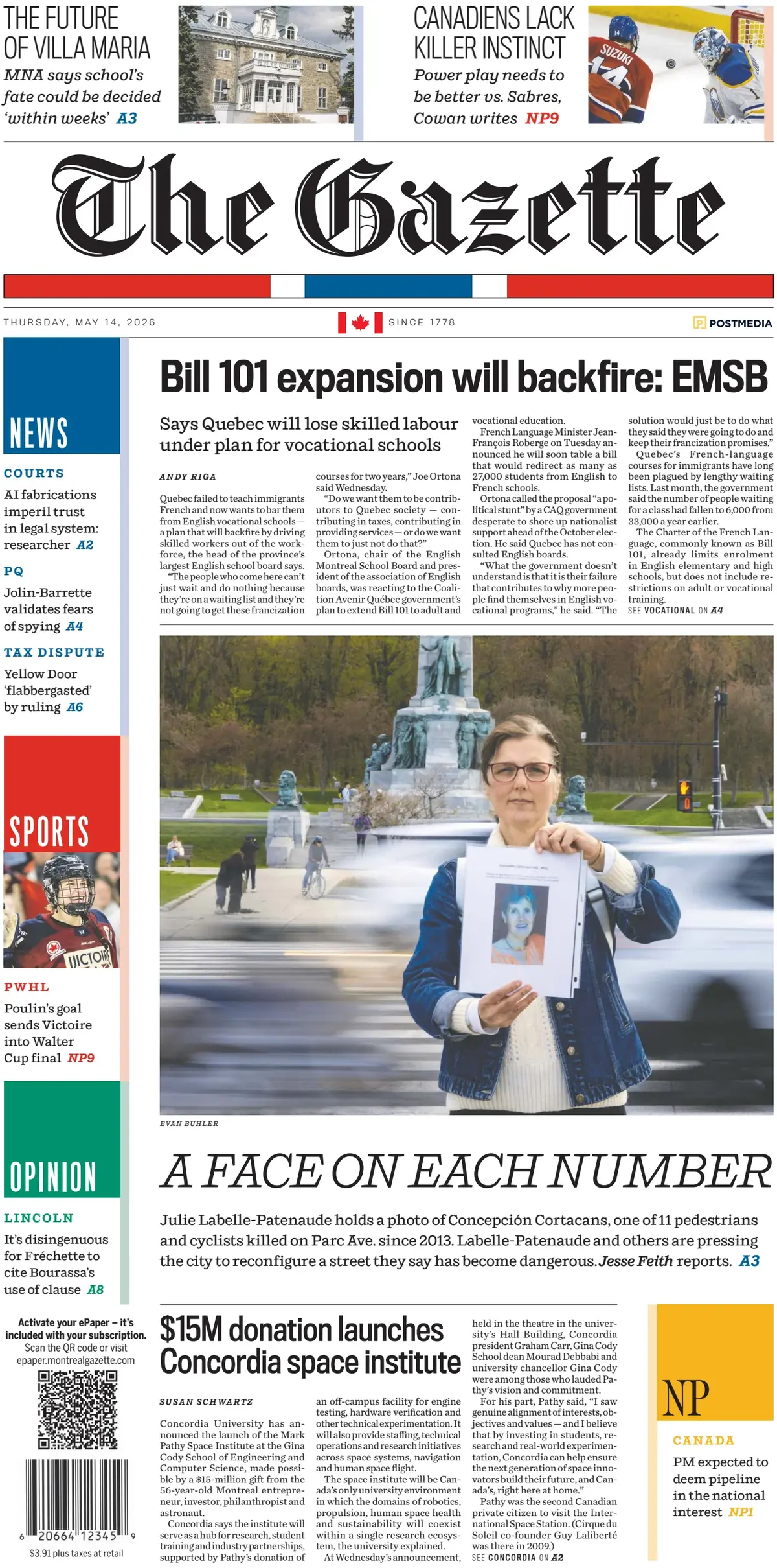 Front Page The Gazette (Montreal) 14/05/2026