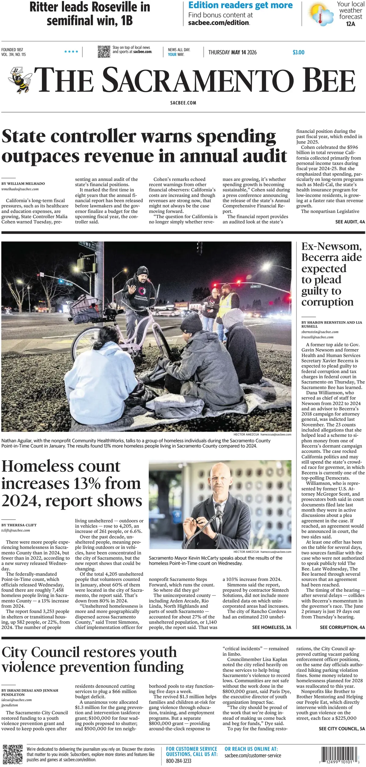 Cover The Sacramento Bee 14/05/2026